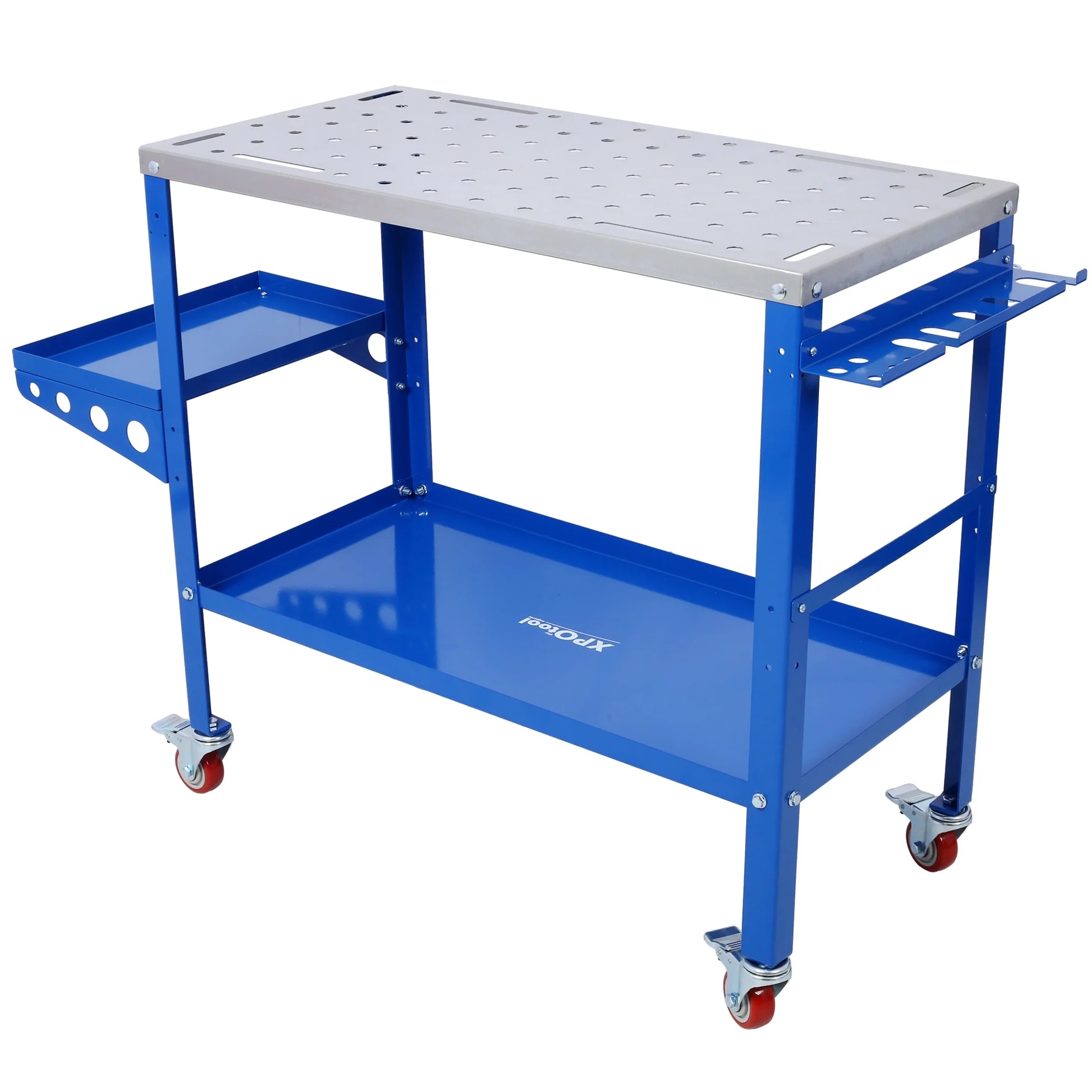 Heavy-Duty 36" x 18" Steel Welding Table 1200lbs Load Capacity Portable Workbench on Wheels with Braking Casters 82 5/8" Fixture Holes & Tool Slots Built-in Tool Tray - Image 2