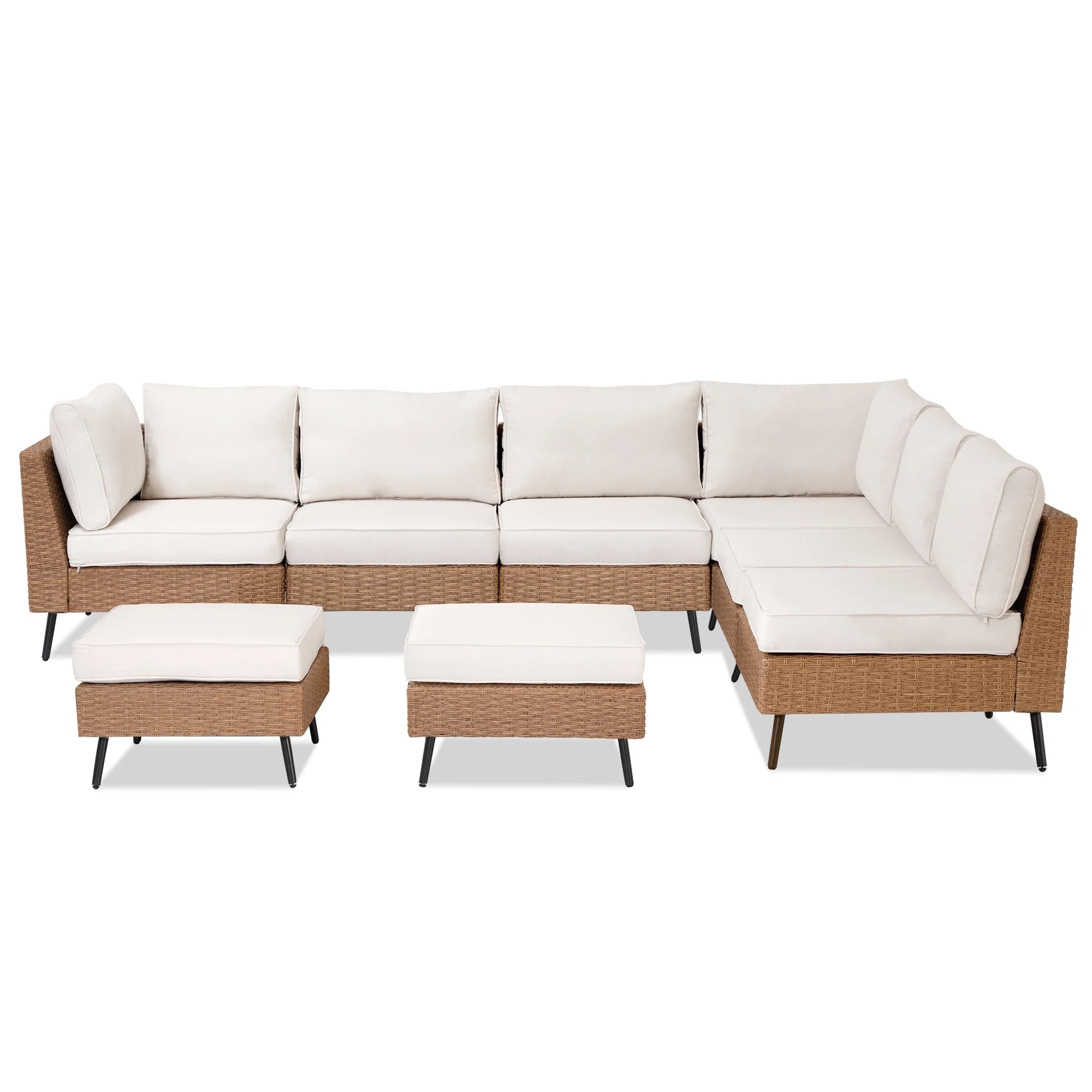 LAUSAINT HOME 6 Pieces Outdoor Furniture Set, Patio Rattan Wicker Sectionals with 4 Chairs and 2 Ottomans, Beige Cushions - Image 17