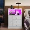 Nightstand with 3 Storage Drawers and Hutch, Black Night Stand with Charging Station End Side Table with 1 Door, Modern Bedside Table for Bedroom - Image 4
