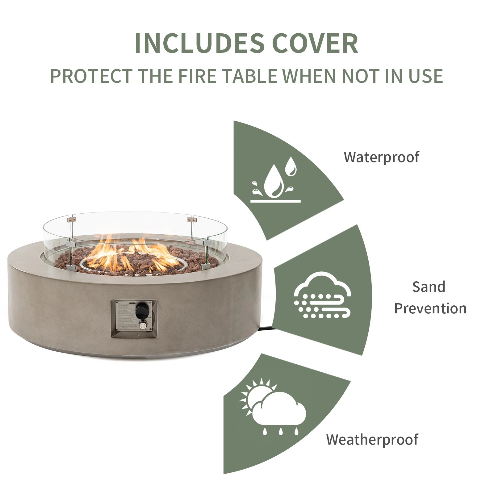VENTOPYR 40.5-inch Outdoor Propane Fire Pit Coffee Table w Concrete Round Base Patio Heater, 50,000 BTU Stainless Steel Burner, Free Lava Rocks, Wind Guard, Rain Cover - Image 32