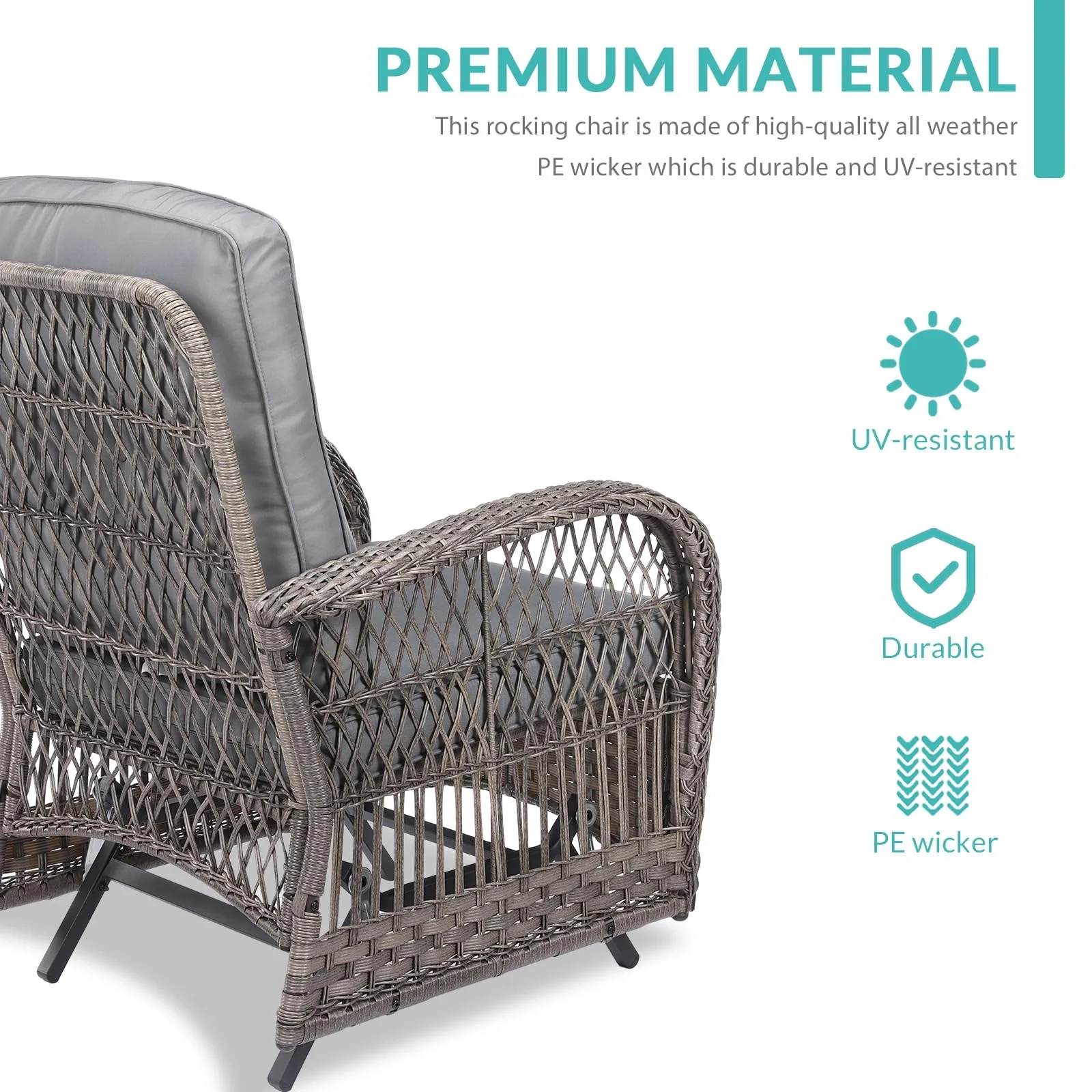 MEETWARM Patio Wicker Rocking Glider Set, All-Weather Outdoor Rattan Patio Rocking Chairs of 2, Patio Conversation Set with Thickened Cushions for Porch Garden & Backyard, Navy Blue - Image 20