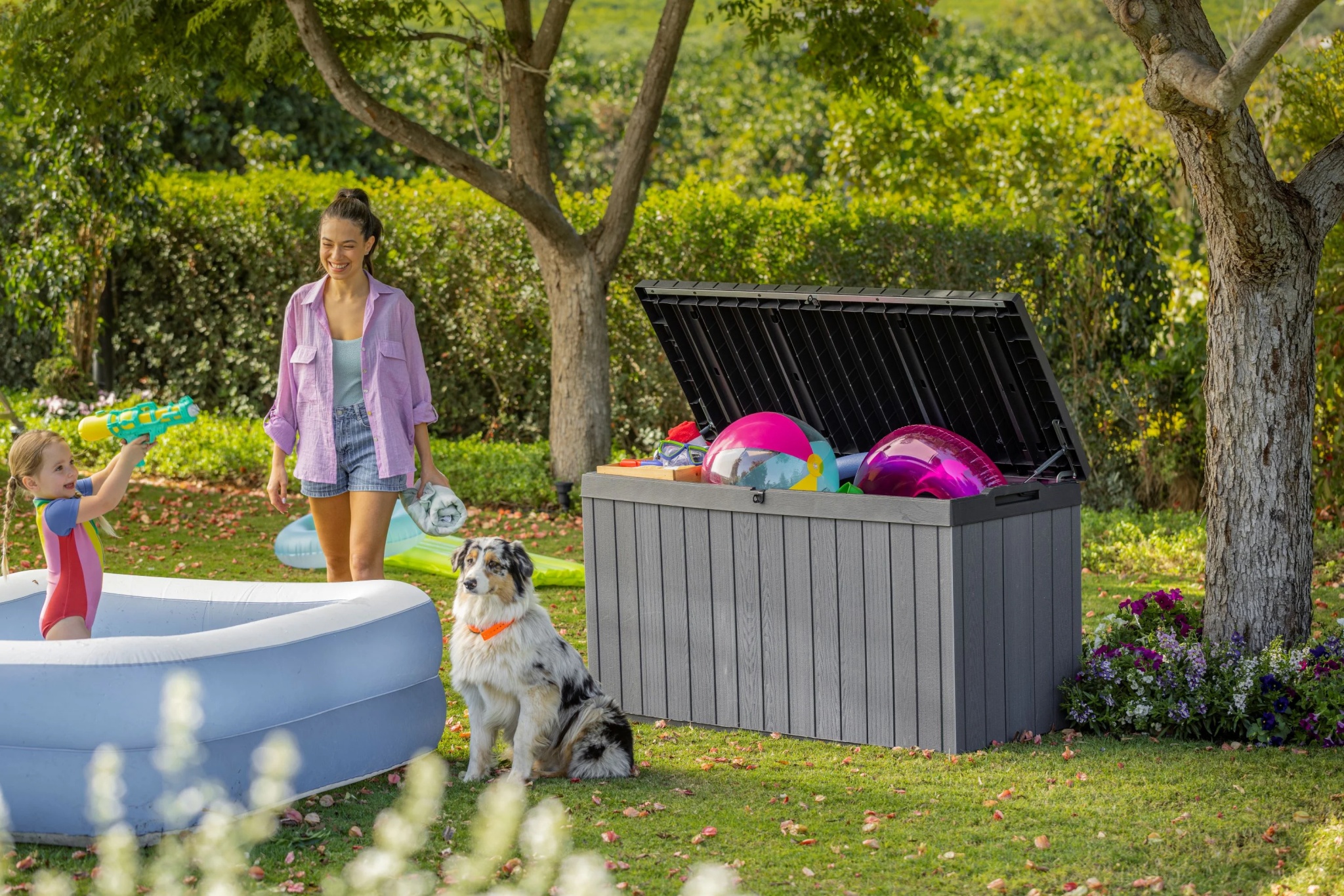 Keter Darwin 100 Gallon Large Resin Deck Box for Patio Outdoor Storage, Grey - Image 16
