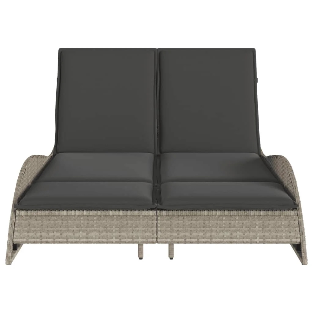 vidaXL Patio Sun Lounger Light Gray PE Rattan, Powder-Coated Steel Double - Image 3