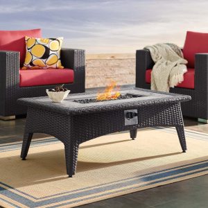 Modway Splendor 43.5" Rectangle Outdoor Patio Fire Pit Table in Espresso