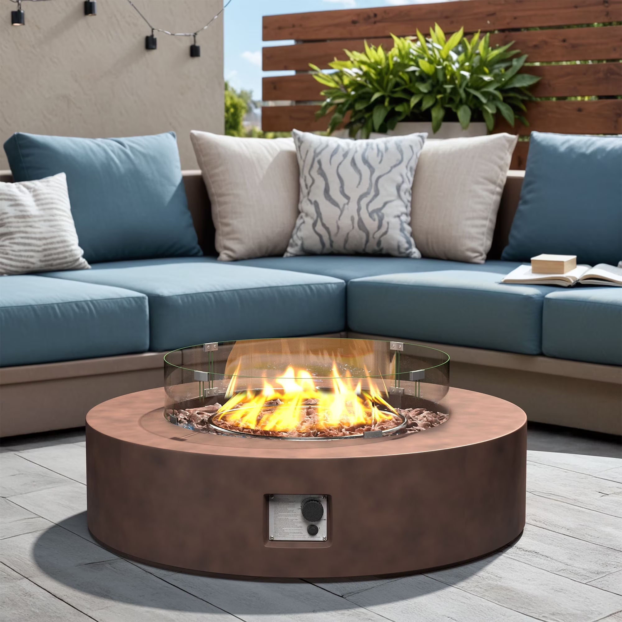 VENTOPYR 40.5-inch Outdoor Propane Fire Pit Coffee Table w Concrete Round Base Patio Heater, 50,000 BTU Stainless Steel Burner, Free Lava Rocks, Wind Guard, Rain Cover - Image 7