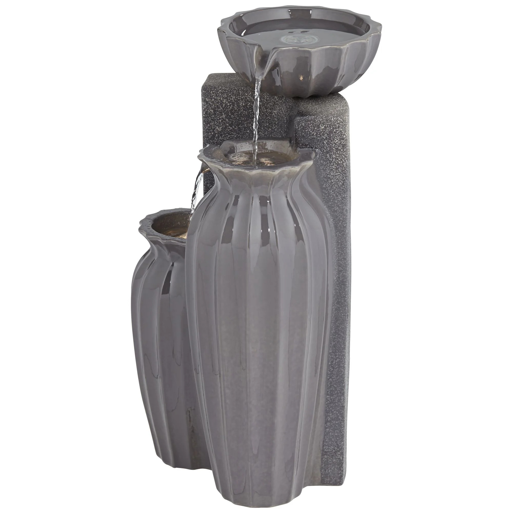 Three Bowls 26 1/2" High Large Modern Outdoor Decor Dark Gray Ceramic Floor Fountain with Light LED 3-Tier - Image 8