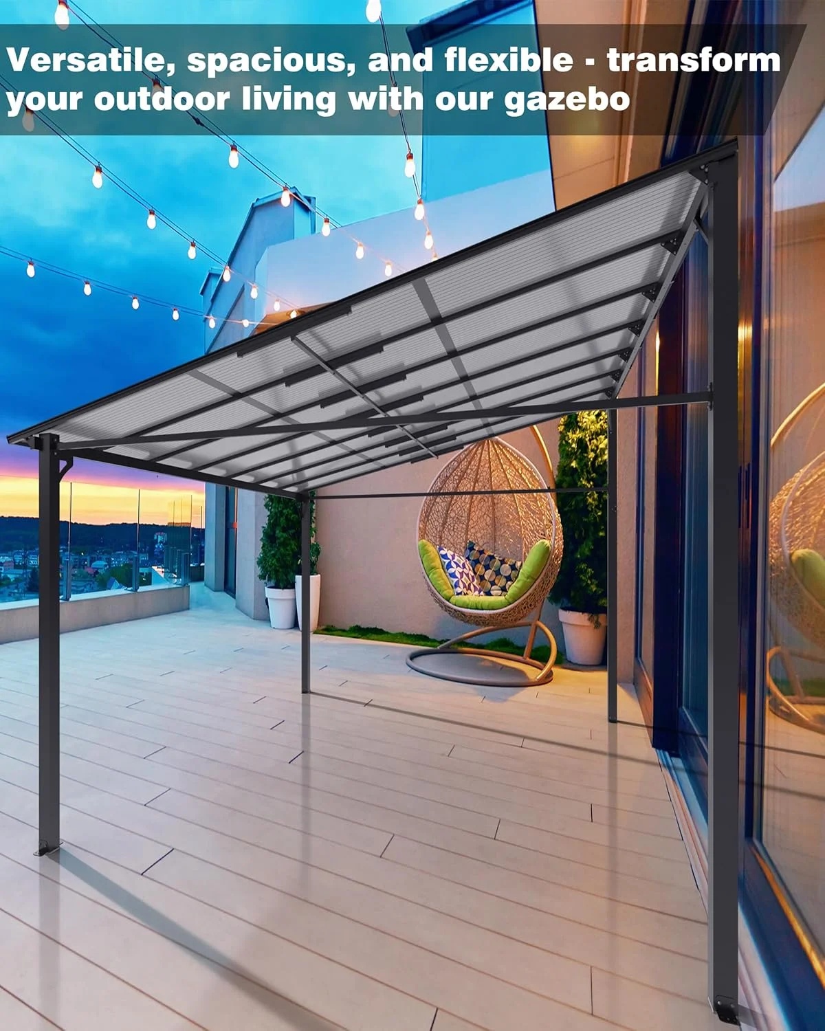 Pinypikaka 10'x12' Outdoor Hardtop Gazebo, Lean-to Pergola With Roof for Lawn Patio Deck Yard Party - Image 7
