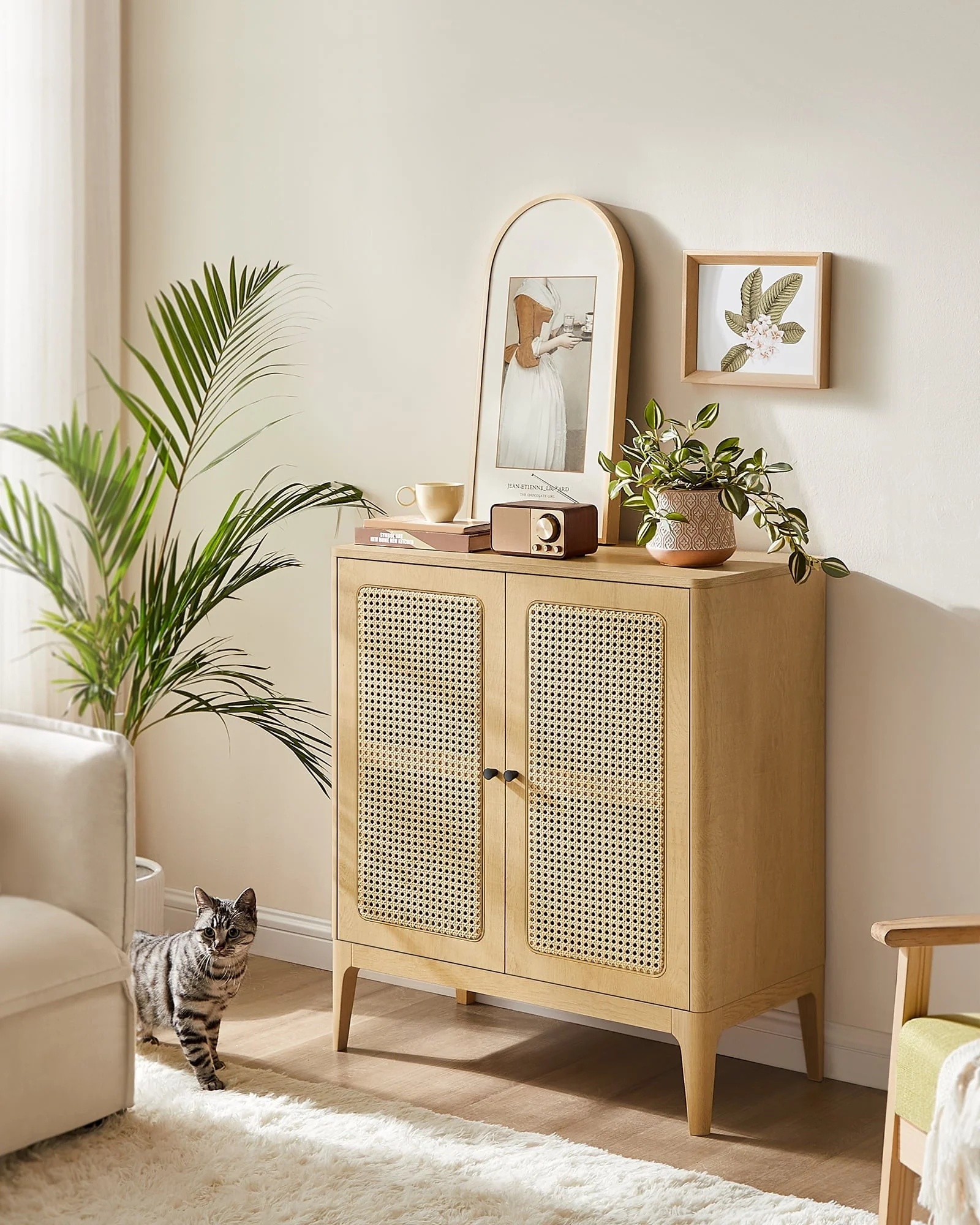 VASAGLE Rattan Sideboard Buffet Storage Cabinet, Kitchen Cupboard Server Console Table with Adjustable Shelves, 15.7 x 31.5 x 35.4 Inches for Entryway - Image 5