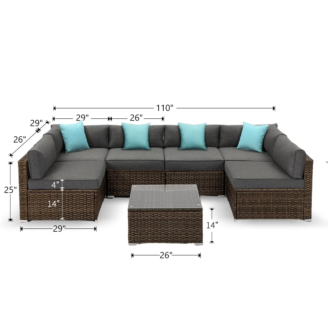 COSIEST 7-Piece 6-Seats Outdoor Brown Wicker Patio Sectional Sofa Set with Coffee Table - Image 2
