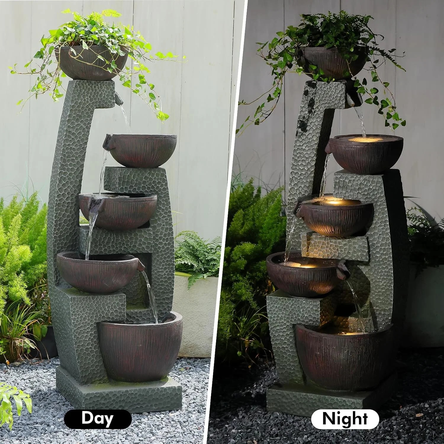 47.5" H Water Fountain Outdoor with LED Lights & Pump, 5-Tier Cascading Outdoor Fountain for Garden,Patio,Porch,Backyard,Home Art Decor Gifts for Housewarming - Image 7