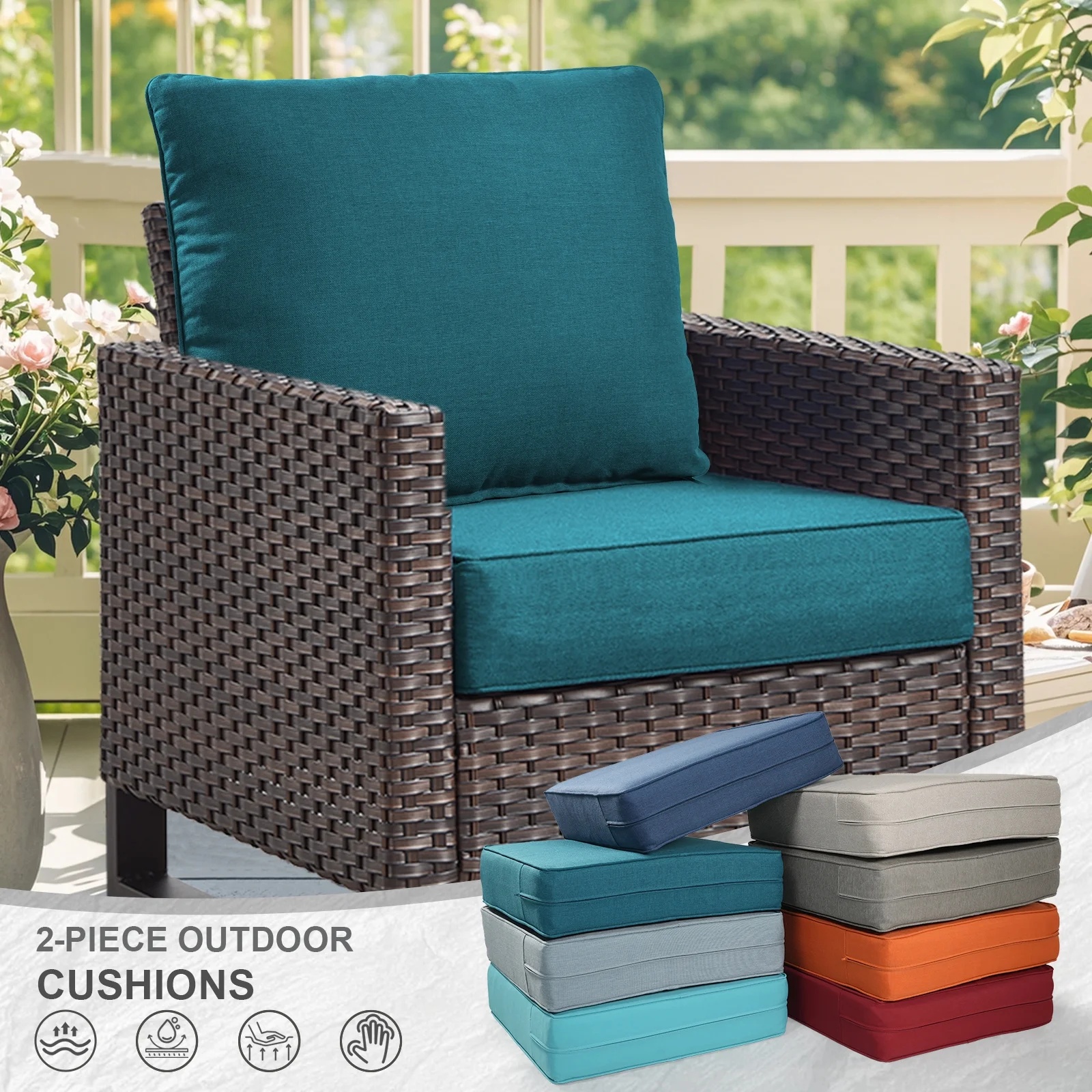Terraloom 6 Inch Outdoor Cushions 24x24" - Water Resistant 2 Set Deep Seating Patio Chair Back&Seat Cushion for Wicker Rocking Swivel Chairs Loveseat Couch Sectional Sofa in Beige - Image 71