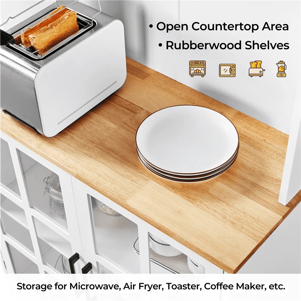 SmileMart 72"H Kitchen Pantry Storage with 3 Cabinets 2 Open Shelves for Dining Room, White - Image 6