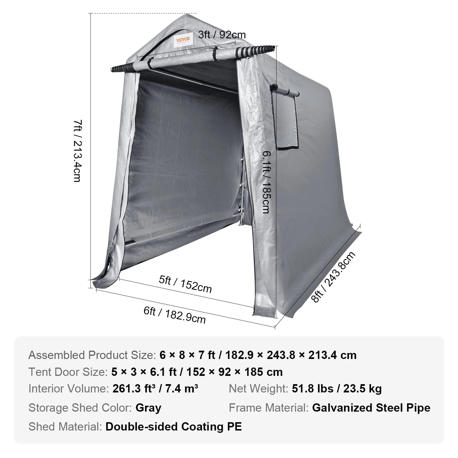 BENTISM Portable Shed Outdoor Storage Shelter, 6x8x7 ft Heavy Duty Instant Waterproof Storage Tent Sheds with Roll-up Zipper Door and Ventilated Windows - Image 9