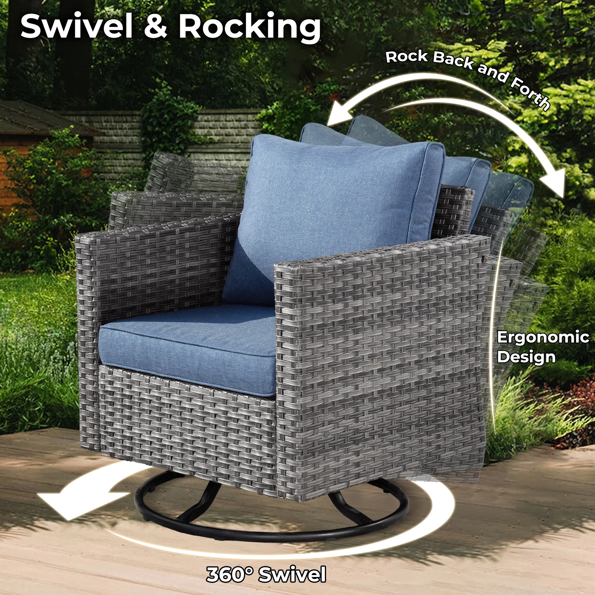 Ovios 11 Pieces Patio Fire Pit Set Outdoor Wicker Sectional Sofa Conversation Set with Swivel Rocking Chairs and Side Table,Dark Gray - Image 22