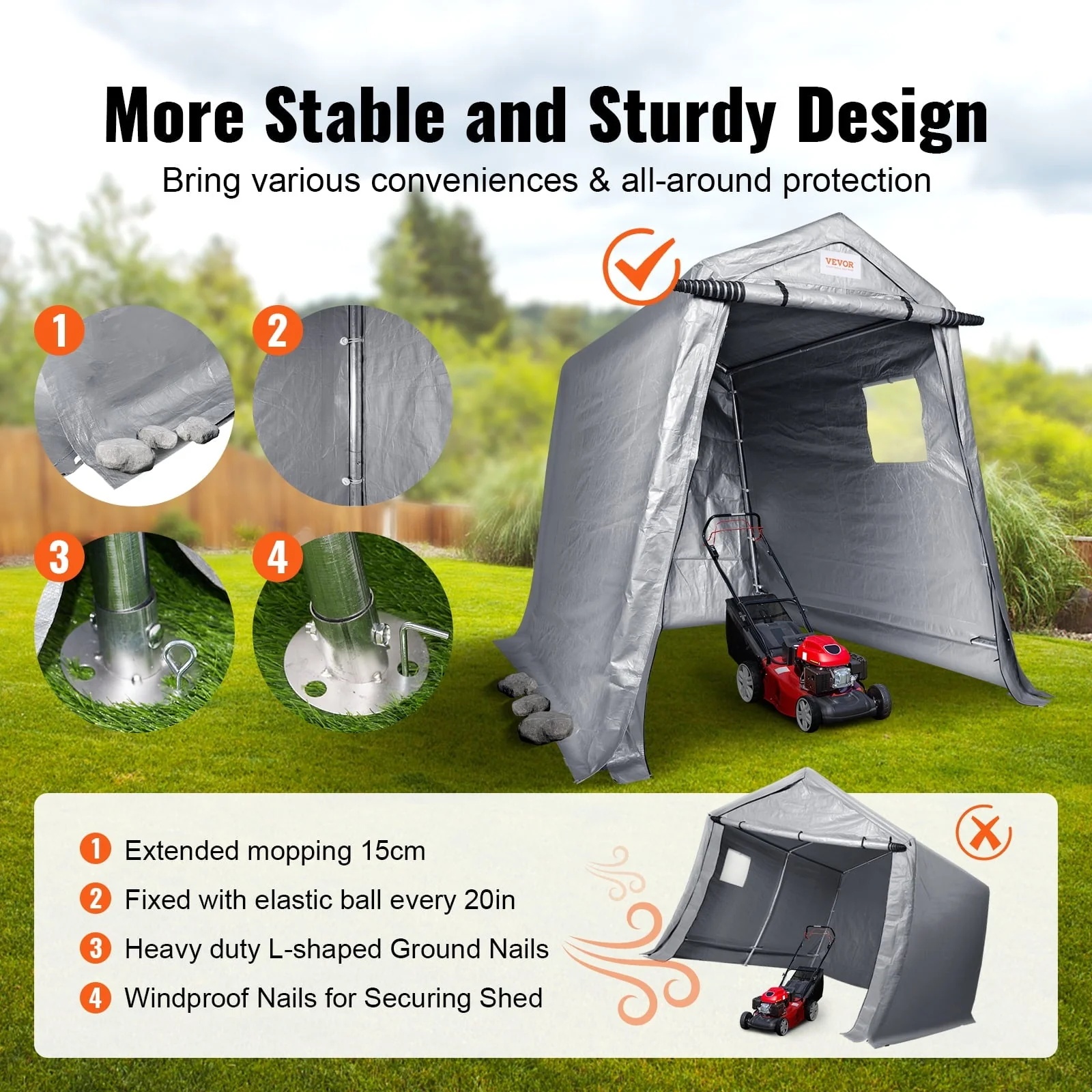 BENTISM Portable Shed Outdoor Storage Shelter, 6x8x7 ft Heavy Duty Instant Waterproof Storage Tent Sheds with Roll-up Zipper Door and Ventilated Windows - Image 4