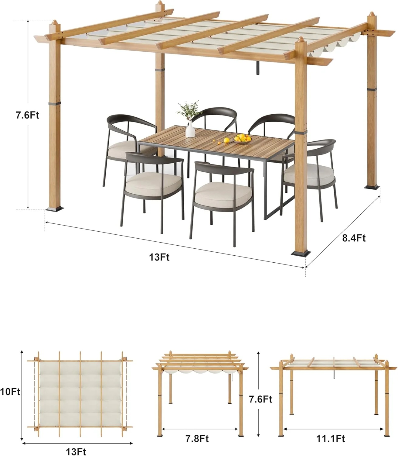Outdoor Pergola with Adjustable Roof,Modern Metal Patio Aluminum Pergola,Reinforced Frame Outdoor Shelter with Sun Shade Canopy,Shade Cover for Garden,Backyard and Deck - Image 31