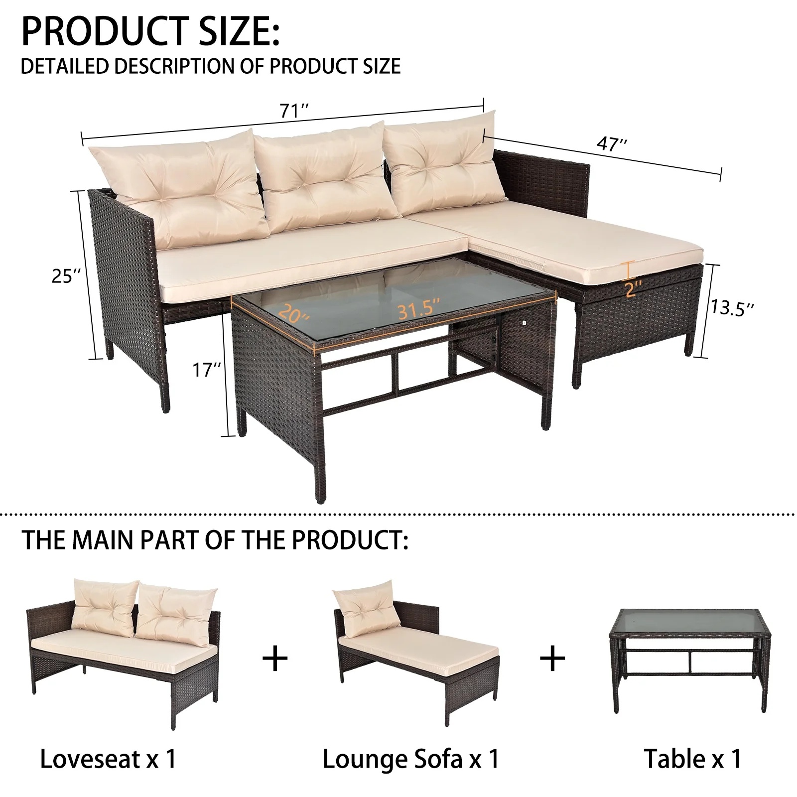 Outdoor Patio Furniture Set of 3, Rattan Wicker Outdoor Swivel Glider Rocker w/Table and Cushions, Brown - Image 10