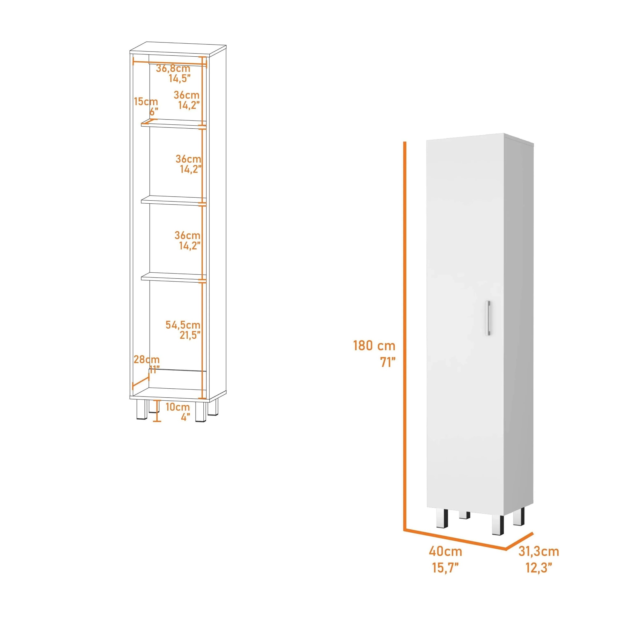 FM FURNITURE Clarno Tall Storage Cabinet, Single Door with Broom Hangers ,White - Image 4