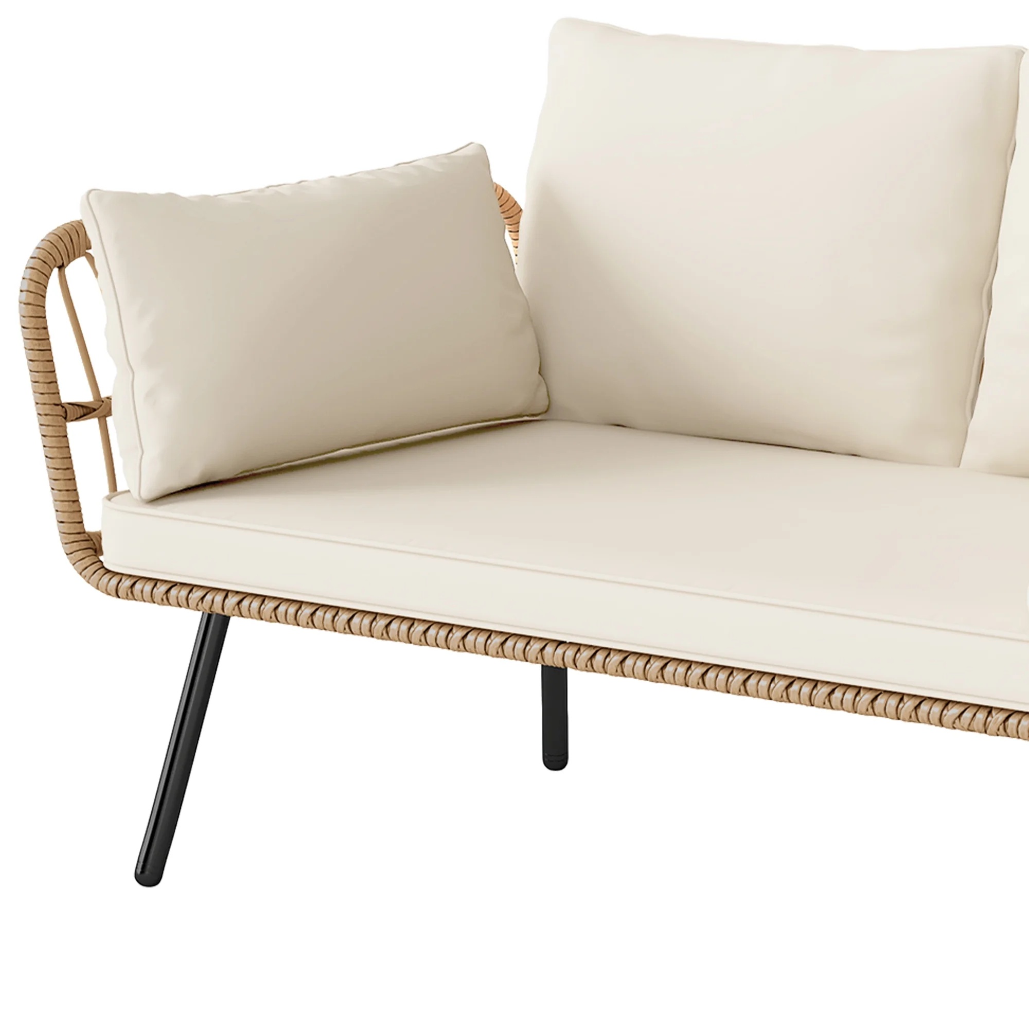 Uforic Outdoor Wicker Loveseat with Cushions and Rattan Side Table, All-Weather 2 Pieces Bistro Patio Conversation Furniture Set -Beige - Image 27