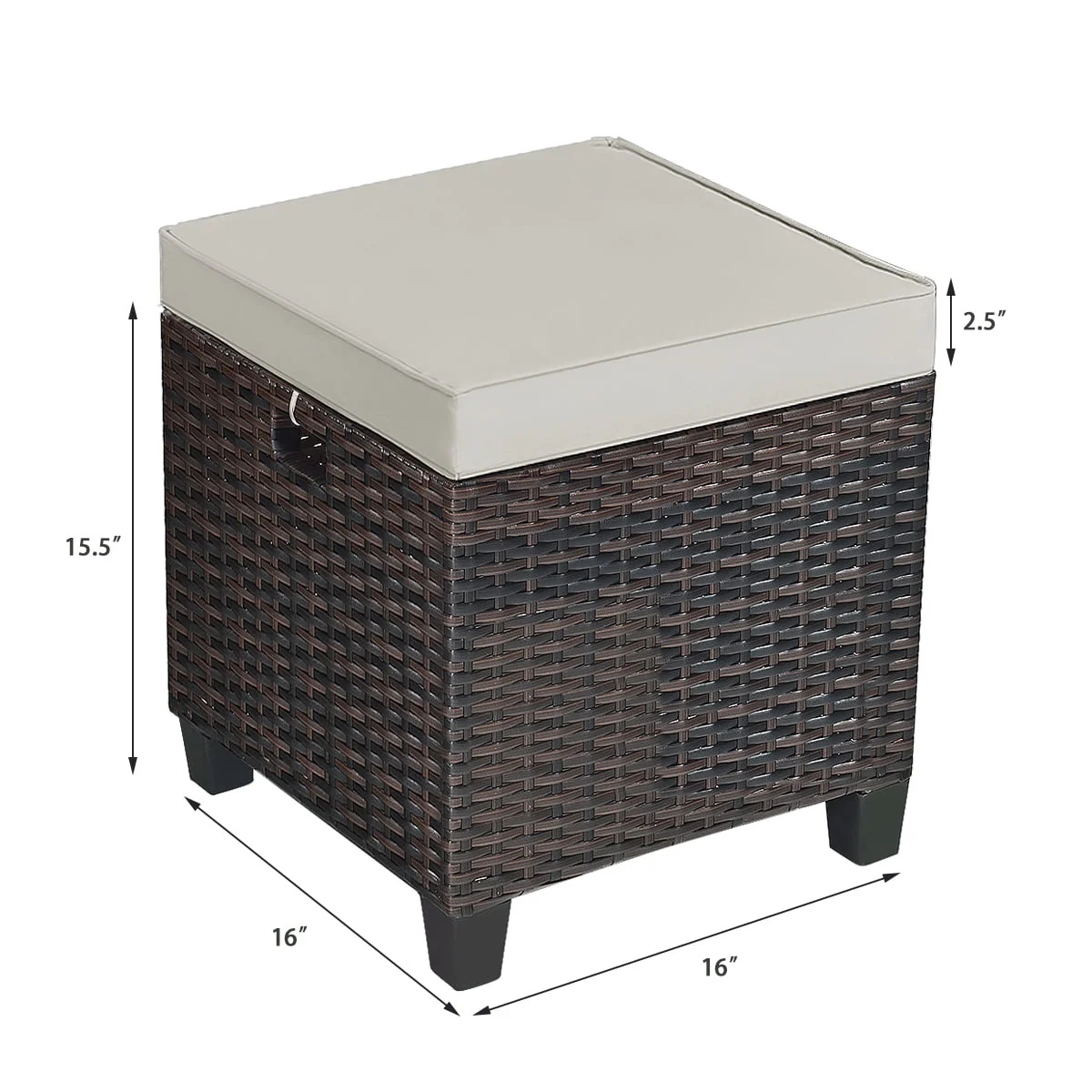 Gymax Set of 2 Patio Rattan Ottoman Footrest Garden Outdoor w/ Brown Cushion - Image 2