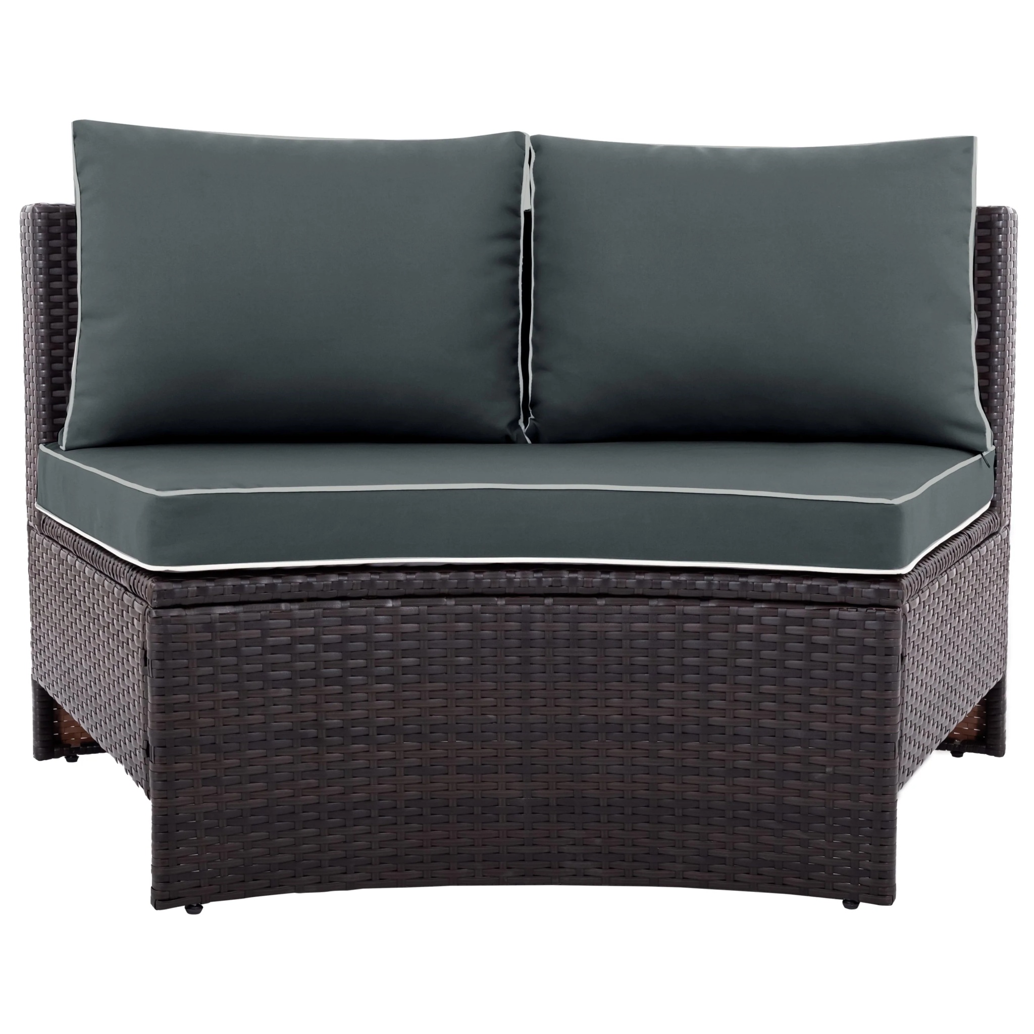 BTMWAY 6 Piece Outdoor Patio Sofa Furniture Set, BTMWAY PE Wicker Half Moon Outdoor Sectional Sofa Set with Side Table for Umbrella, Multifunctional Round Table, Gray Cushions, Pillows, Brown Rattan - Image 10
