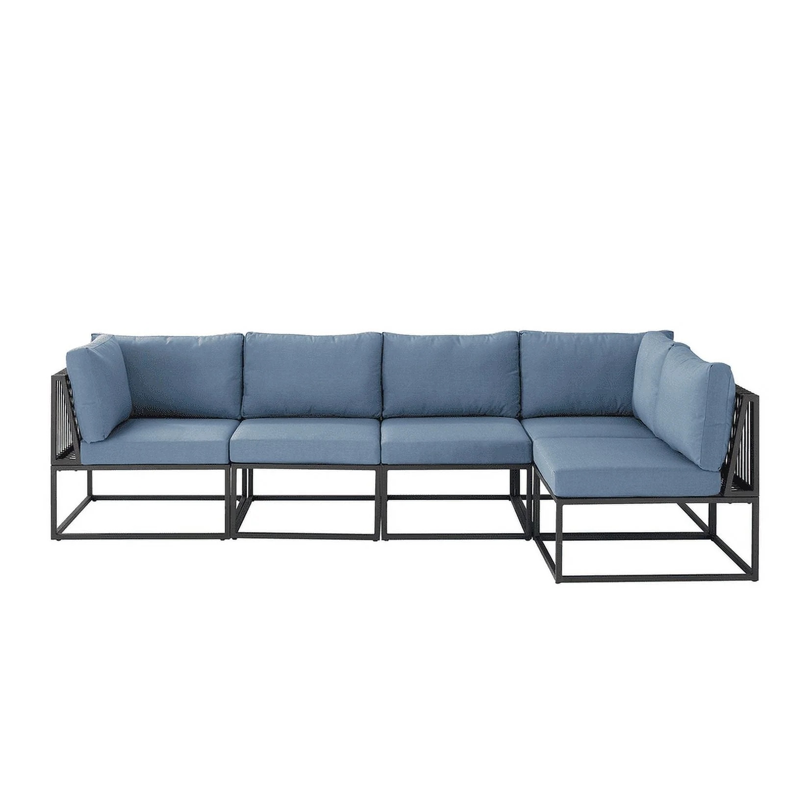 Manor Park 5 Pc Outdoor Patio Sectional Set, Blue/Black Metal Cushion - Image 6