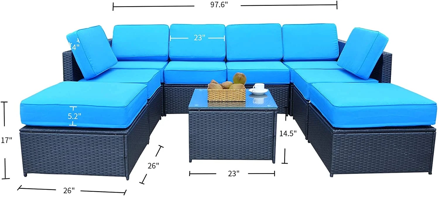 Mcombo Aluminum Outdoor Patio Furniture Sectional Set Black Wicker Sofa All-weather Resin Rattan Conversation Chair with Cushions 6080-1007 Cw - Image 19