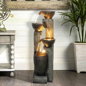 4-Tier Pots Outdoor Water Fountain for Garden - Outdoor Water Fountain for Yard, Floor Patio, Backyard and Home Art Decor