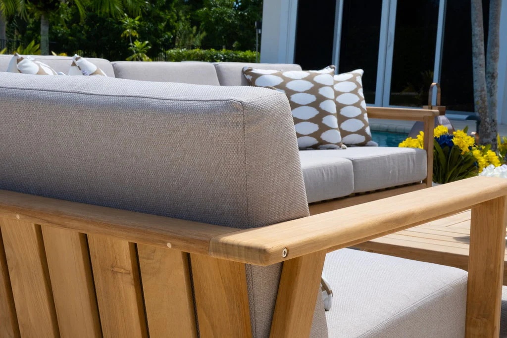 Laguna 4-Piece Eucalyptus Wood Outdoor Patio Conversation Sofa Set w/Three-Seat Sofa, Two Armchairs and Coffee Table - Image 3