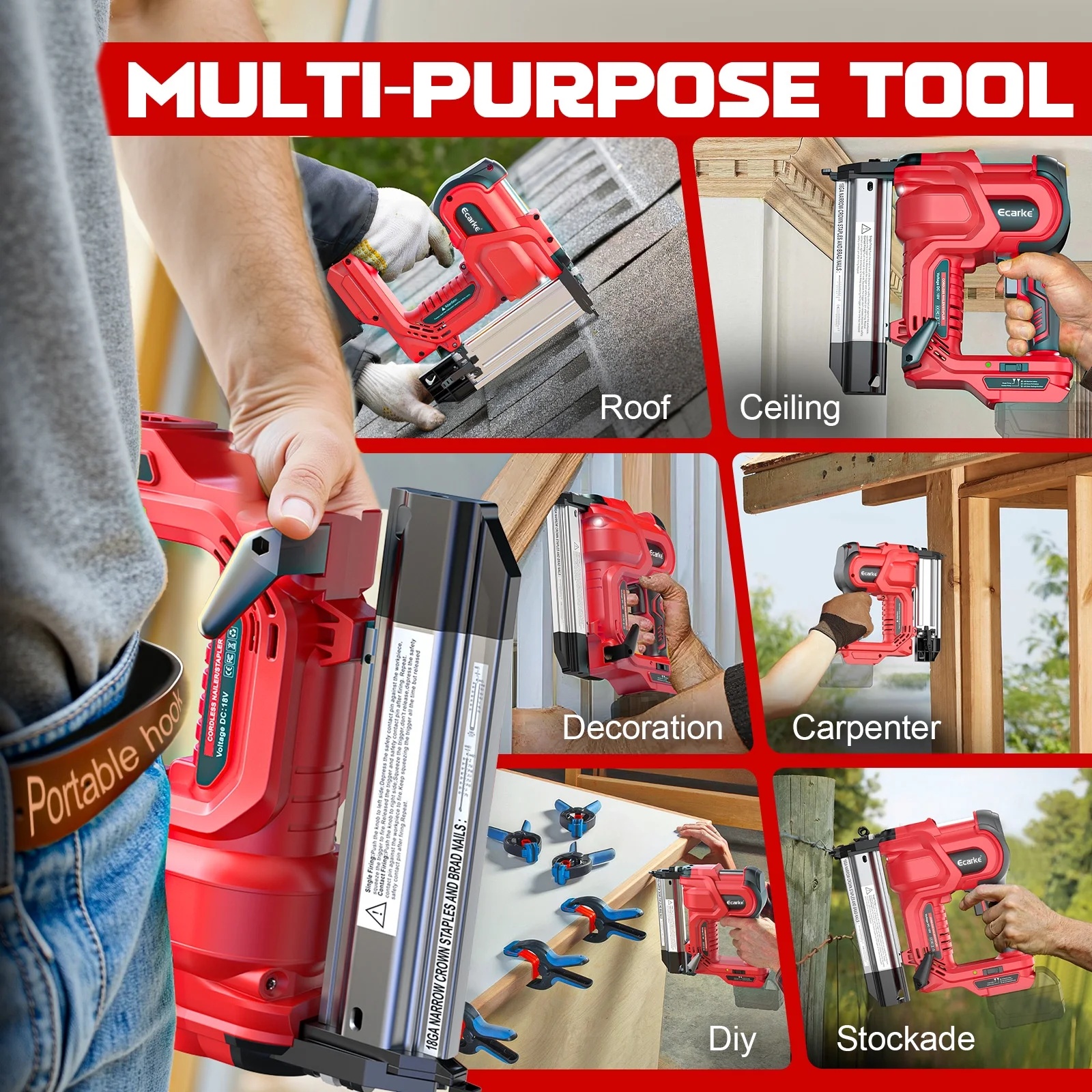 Gauge Electric Nail Gun Compatible with Milwaukee Battery,2 in 1 Cordless Brad Nailer and Stapler with 18GA Nails/Staples,Battery for M18 18V Power,2 Firing Modes for Trim Wood Crafting DIY - Image 9