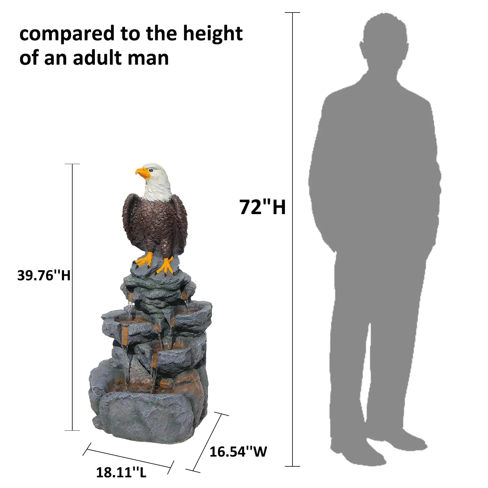 Bald Eagle Statue Outdoor Fountain Tiered Cascading Rock Water Fountain Outdoor Garden Waterfall Decor for Garden Patio Backyard Deck Porch Outside Water Feature 39.76" H - Image 3