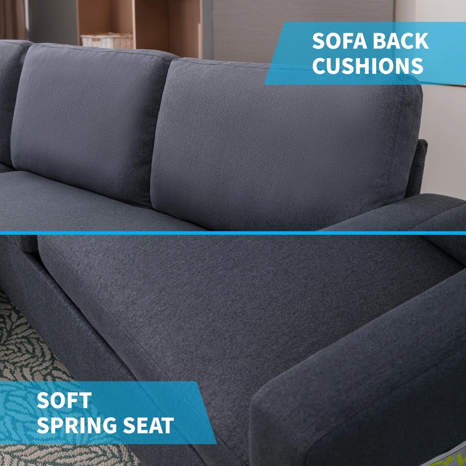 Mjkone Convertible Sectional Sofa Couch with Storage Ottoman, 86" W L-Shaped Couch for Living Room, 3-Seat Sofas with Reversible Chaise, Sectional Couches for Living Room/Office/Bedroom (Dark Gray) - Image 5
