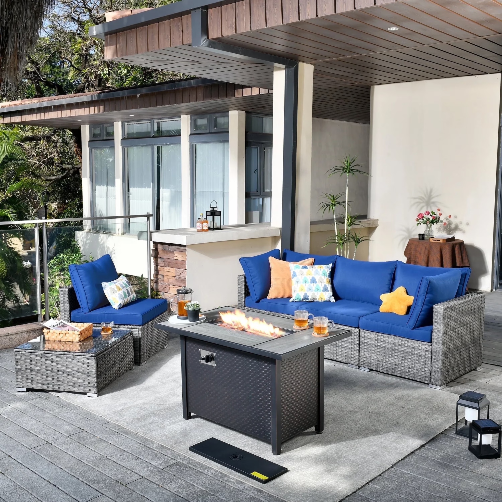 Vcatnet 11 Pieces Outdoor Patio Furniture Sets with Fire Pit Sectional Sofa All Weather Wicker Conversation Set with Swivel Glider Chairs, Black - Image 20
