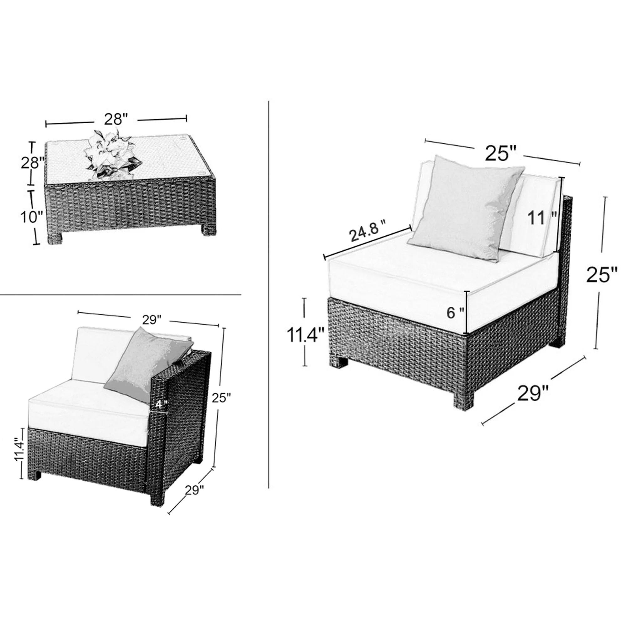 Mcombo Aluminum Outdoor Patio Furniture Sectional Set Black Wicker Sofa All-weather Resin Rattan Conversation Chair with Cushions 6080-1007 Cw - Image 10