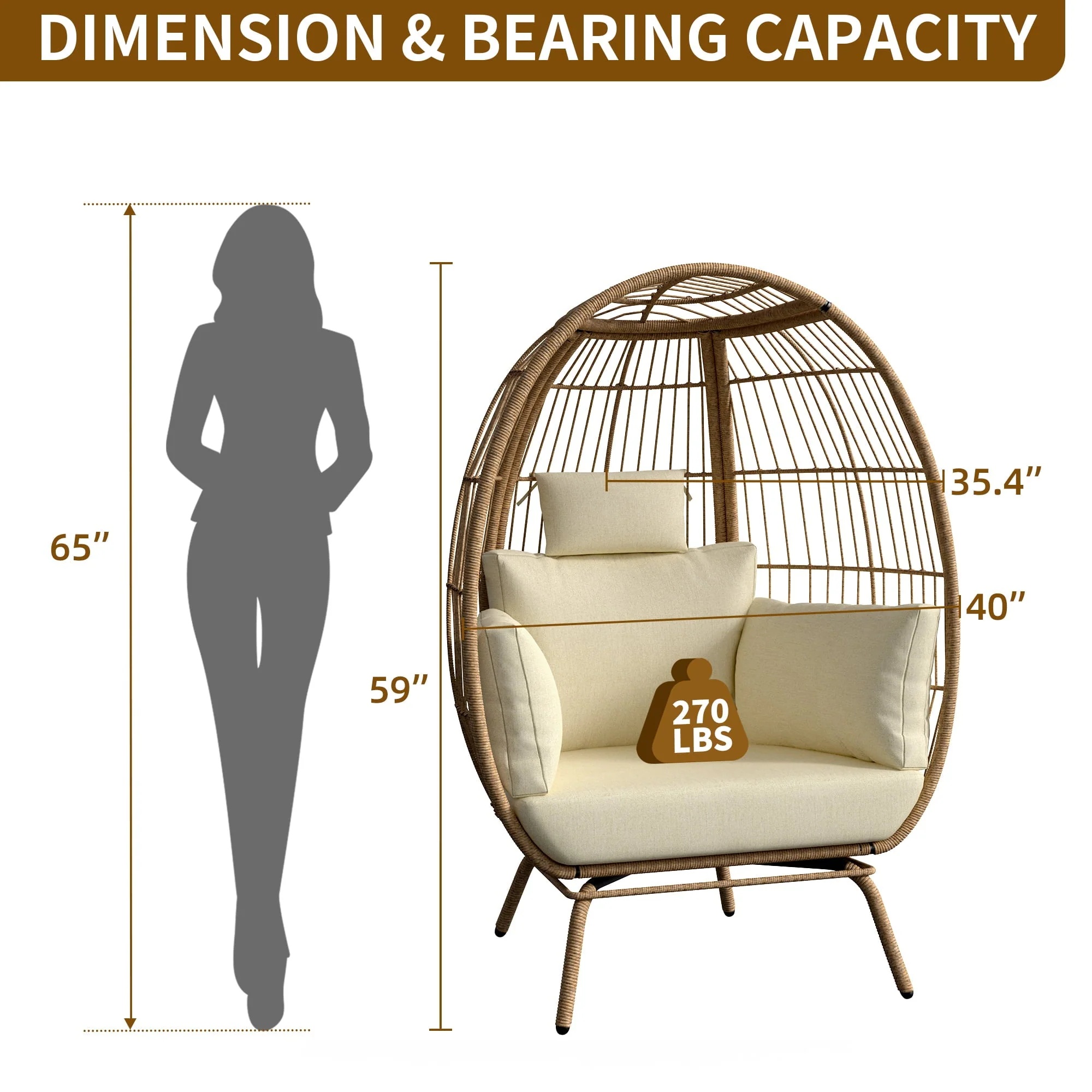 DWVO Wicker Egg Chair, Oversized Indoor Outdoor Lounger for Patio, Backyard, Living Room, Beige - Image 11