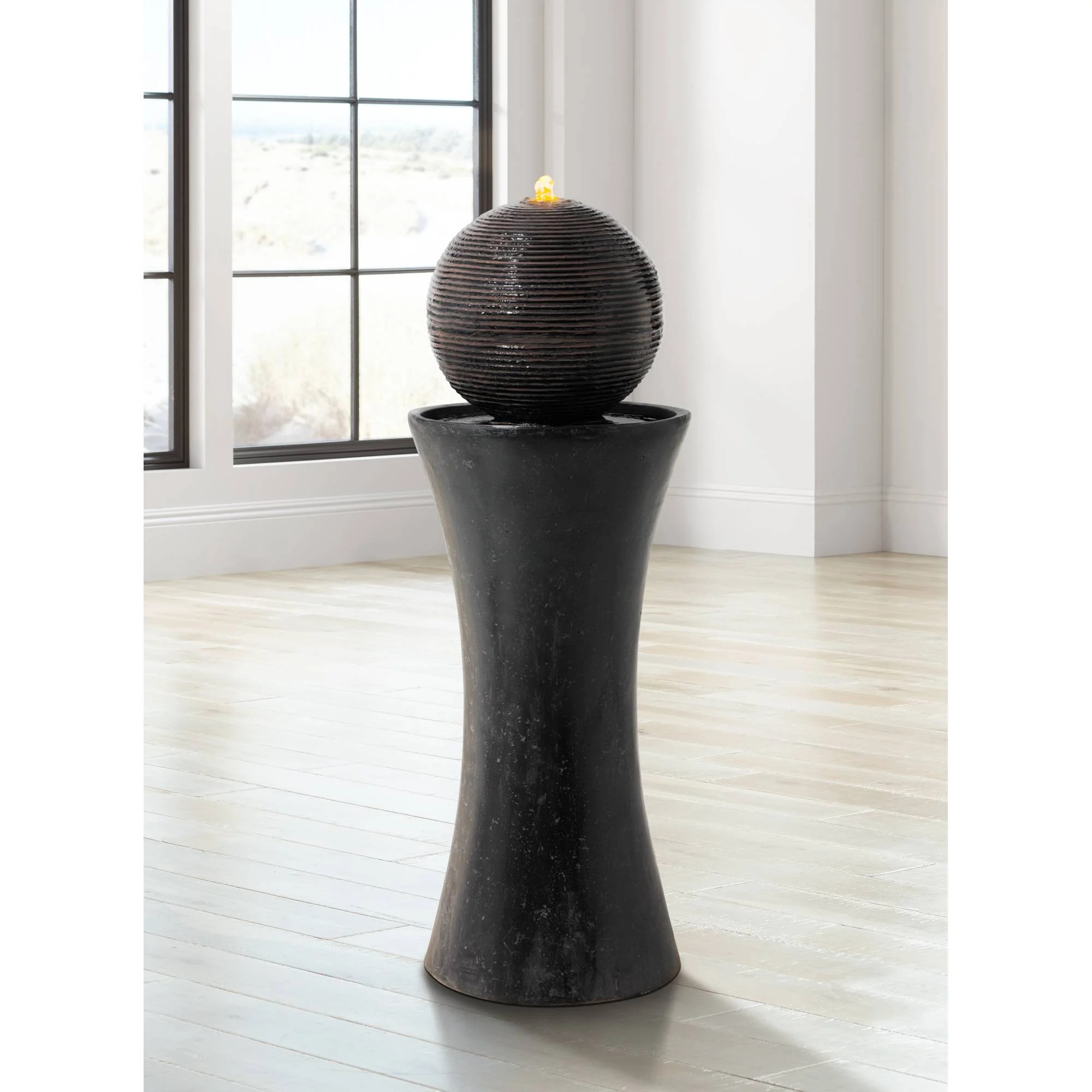 Dark Sphere 35 1/2" High Zen Modern Indoor Outdoor Decor Faux Stone Floor Fountain w/ Light LED Bubbler Pillar - Image 9