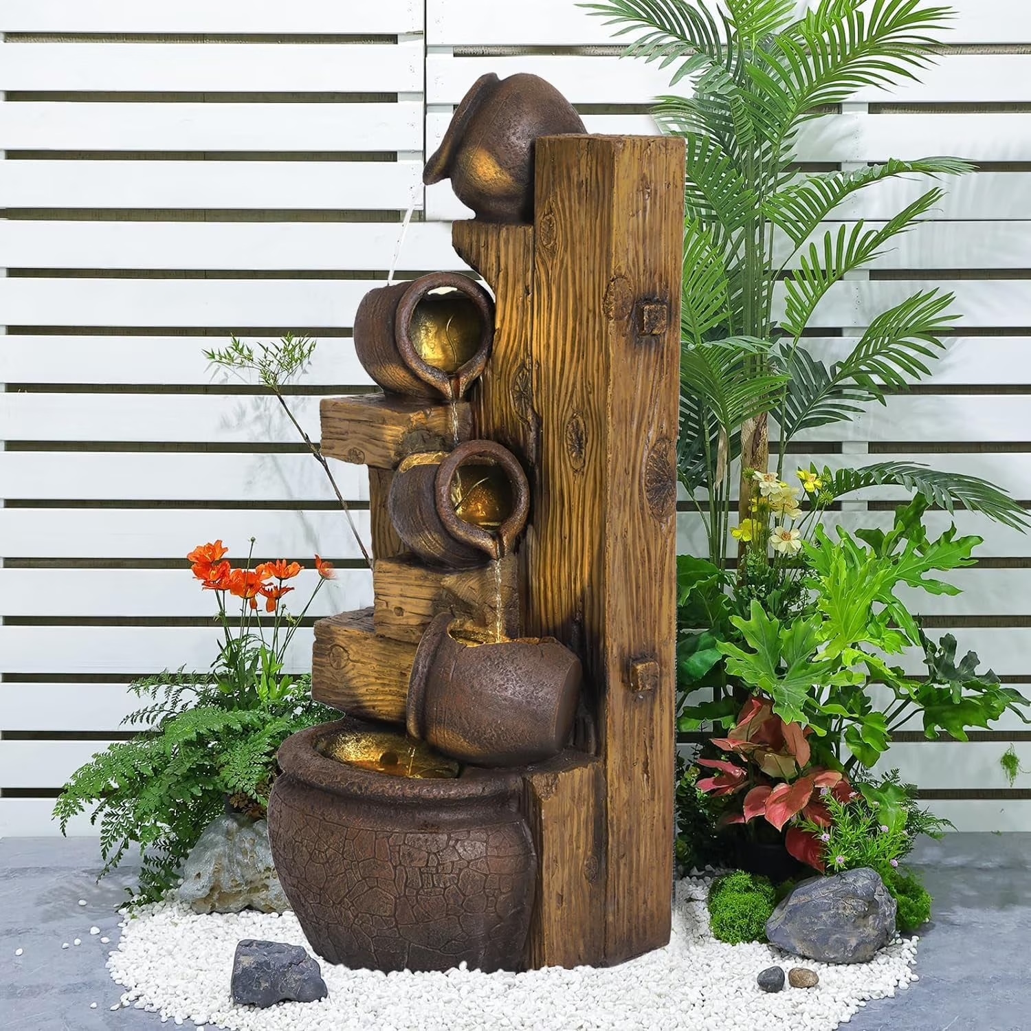 Haverchair 39.3" Outdoor Water Fountain with LED Lights 5 Tiers Modern Cascading Large Outdoor Fountain with Lights for Garden, Patio, Backyard, Deck, Porch and Home Art Decor - Image 3