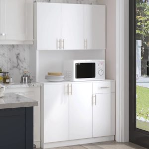 Catrimown 72'' Kitchen Pantry Cabinets,Pantry Storage Cabinet with Microwave Stand, Tall Freestanding Cupboard, White