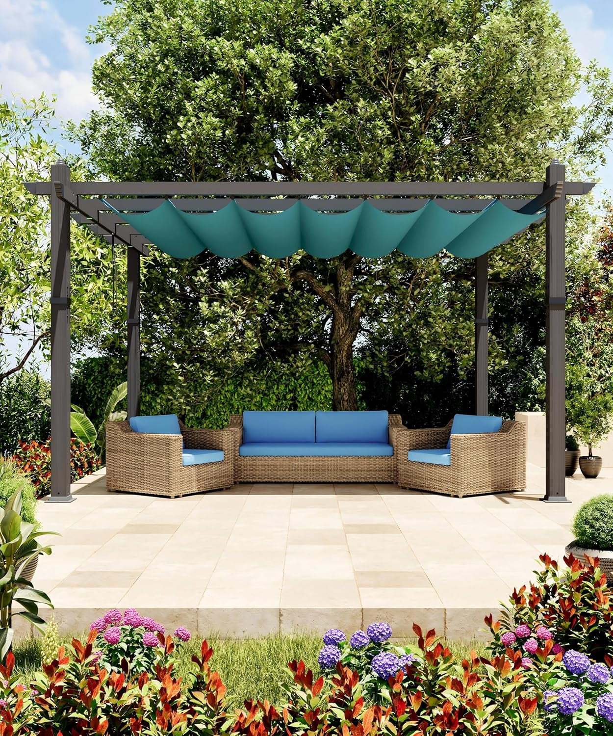 Outdoor Pergola with Adjustable Roof,Modern Metal Patio Aluminum Pergola,Reinforced Frame Outdoor Shelter with Sun Shade Canopy,Shade Cover for Garden,Backyard and Deck - Image 29