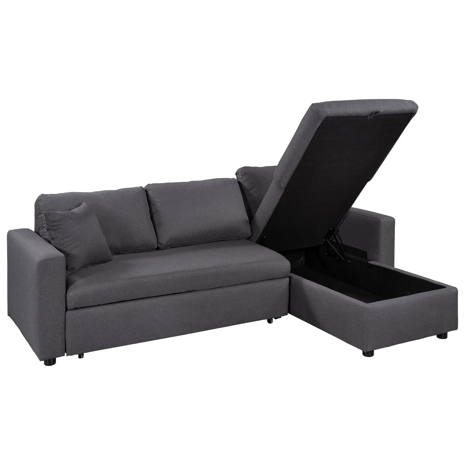 Churanty Upholstery Sleeper Sectional Sofa Pull Out Bed with Storage Chaise,Gray - Image 18