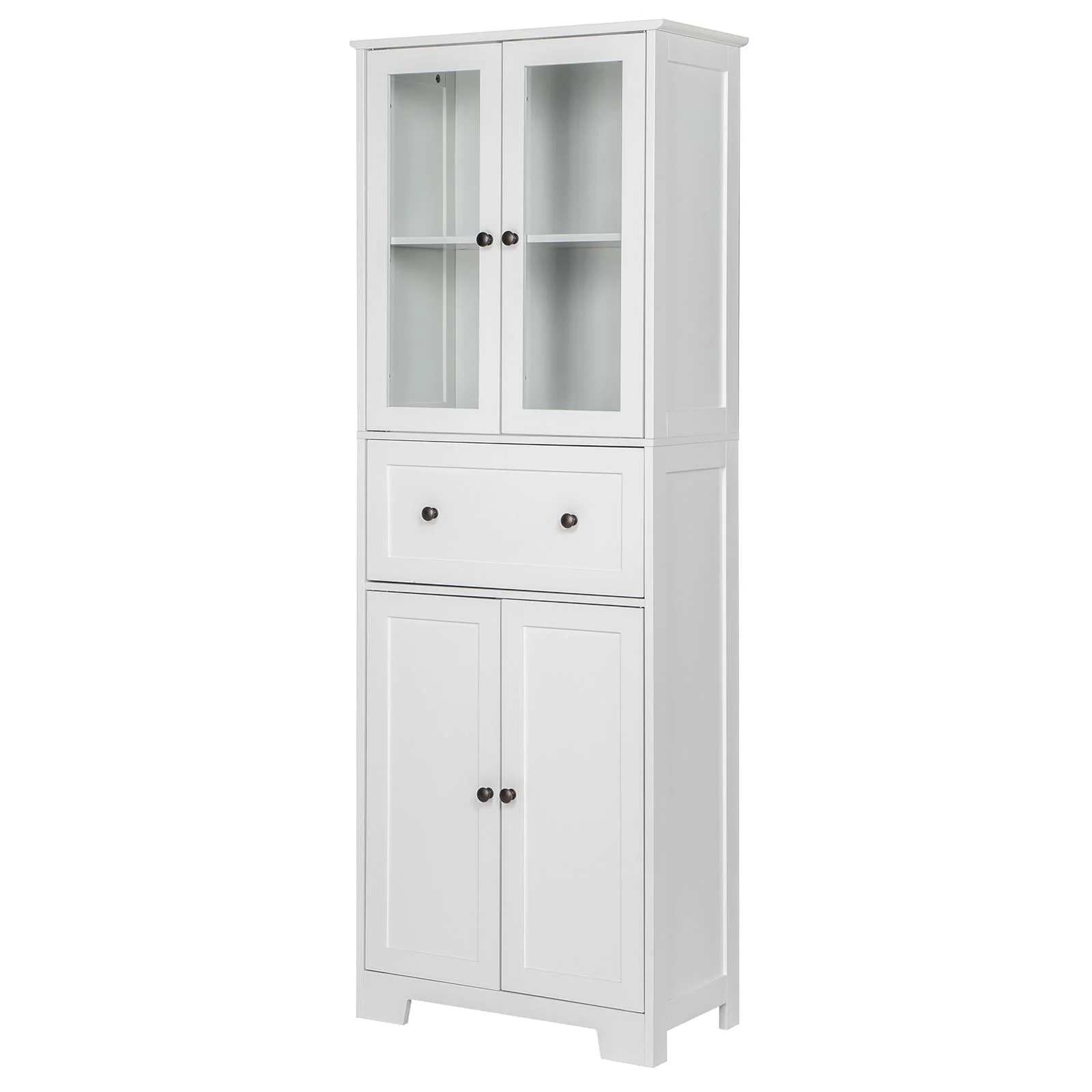 Ktaxon 64" Tall Bathroom Storage Cabinet Organizer, Freestanding Kitchen Pantry Cabinet Line Tower with 2 Glass Doors, Large Drawer & 4 Adjustable Shelves for Dining Room Living Room Home Office,White - Image 14