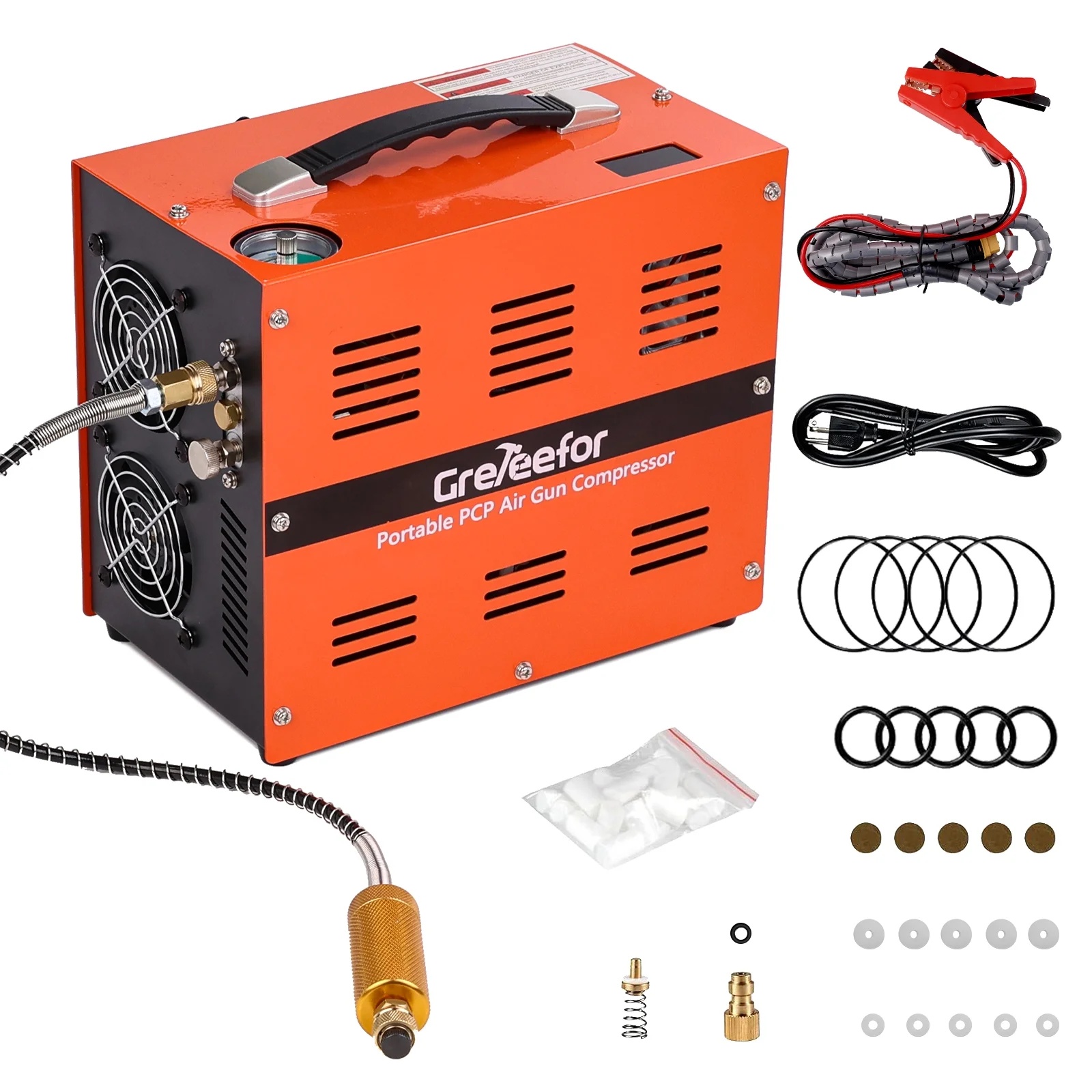 Greteefor PCP Air Compressor, Built-in 600W Adapter, 4500Psi/30Mpa, 350W Motor, 12V DC or 110V/220V AC Power, Auto Stop, Water/Oil free &Cooling Fan for Air Rifle, Paintball, HPA Tanks LightWeight - Image 16