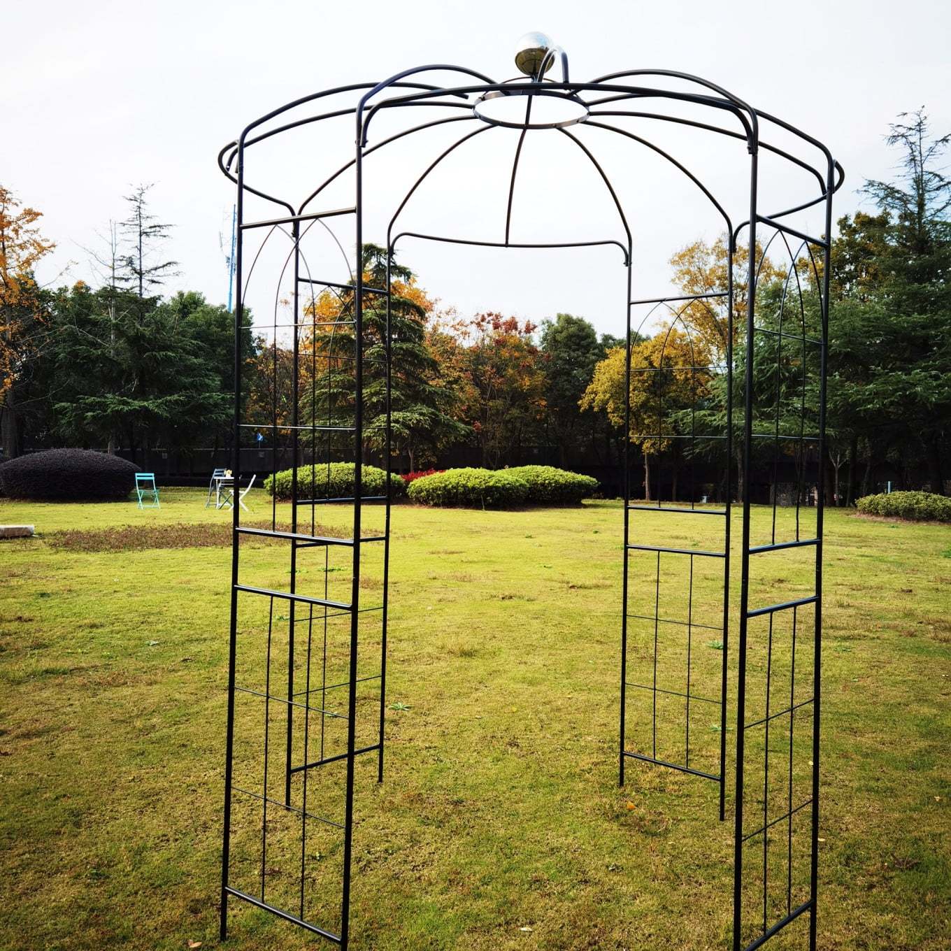 French Birdcage Gazebo with Metal Arch Trellis for Wedding Photography & Garden Decor, Sturdy Galvanized Steel, Black - Image 7