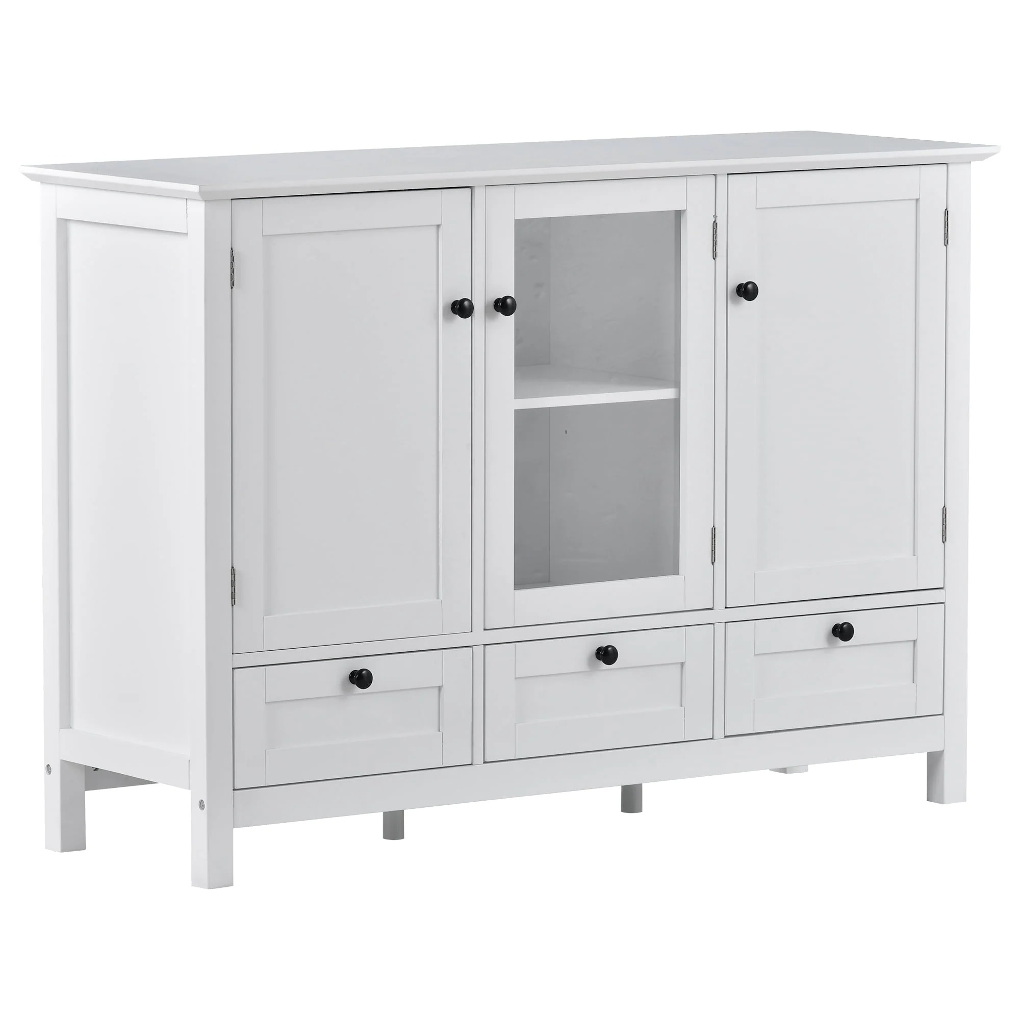 Modern Storage Cabinet, BUG HULL 44.9" Wide Solid Wood Sideboard Buffet Table, Console Table with 3 Doors and Drawers, White - Image 3