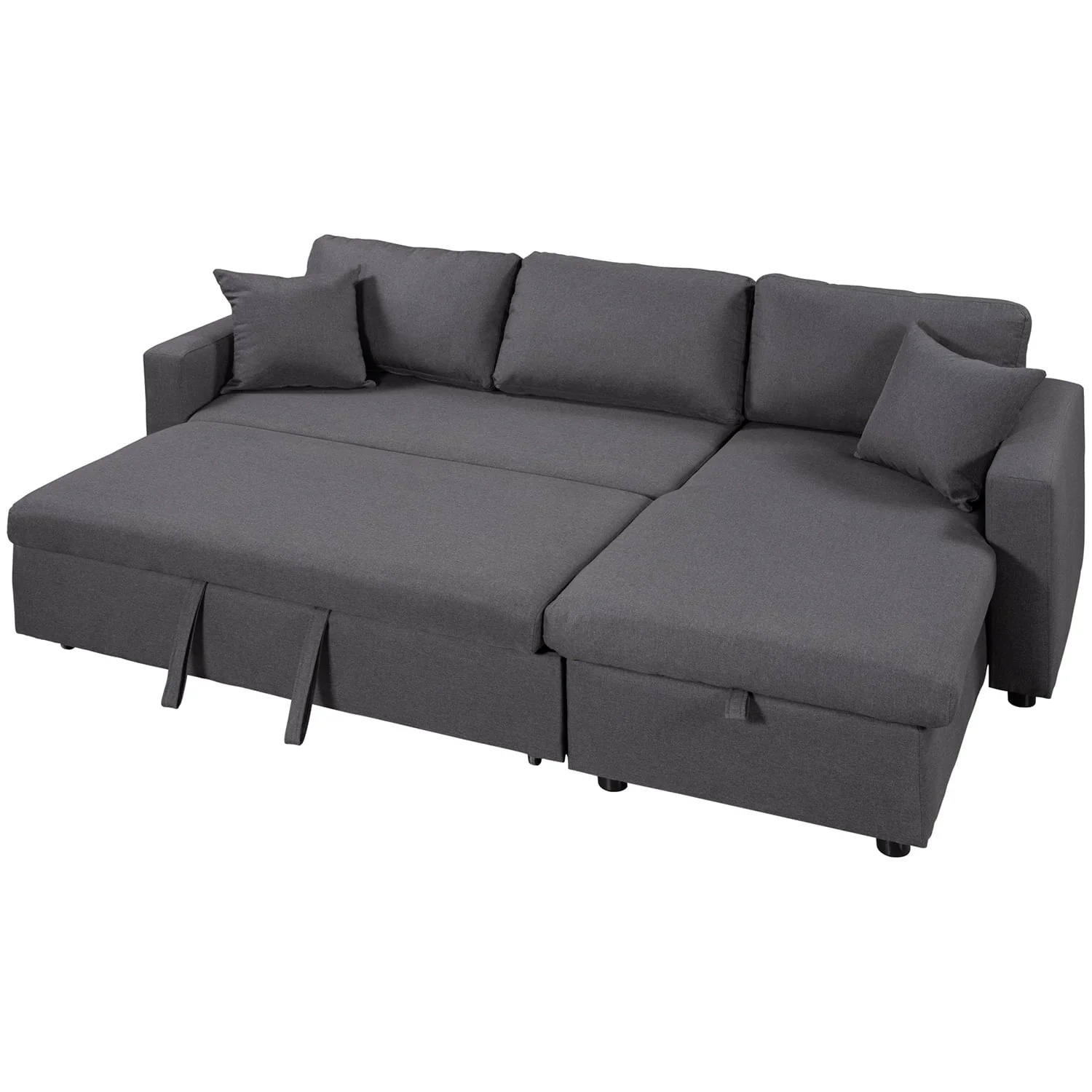 Churanty Upholstery Sleeper Sectional Sofa Pull Out Bed with Storage Chaise,Gray - Image 15