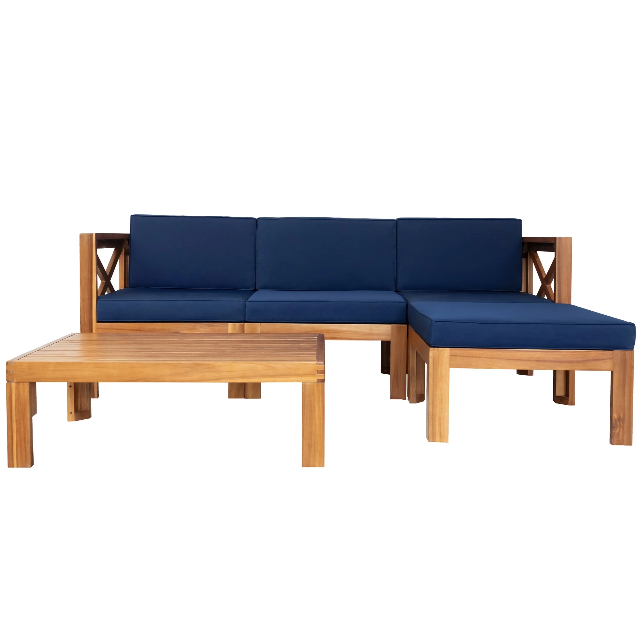 SYNGAR 5 Piece Wood Patio Furniture Set, Outdoor Seating Chat Set with Blue Cushions, Sectional Conversation Sofa Chairs Set with Coffee Table, for Balcony, Backyard, Poolside, Deck, Garden, D8126 - Image 7