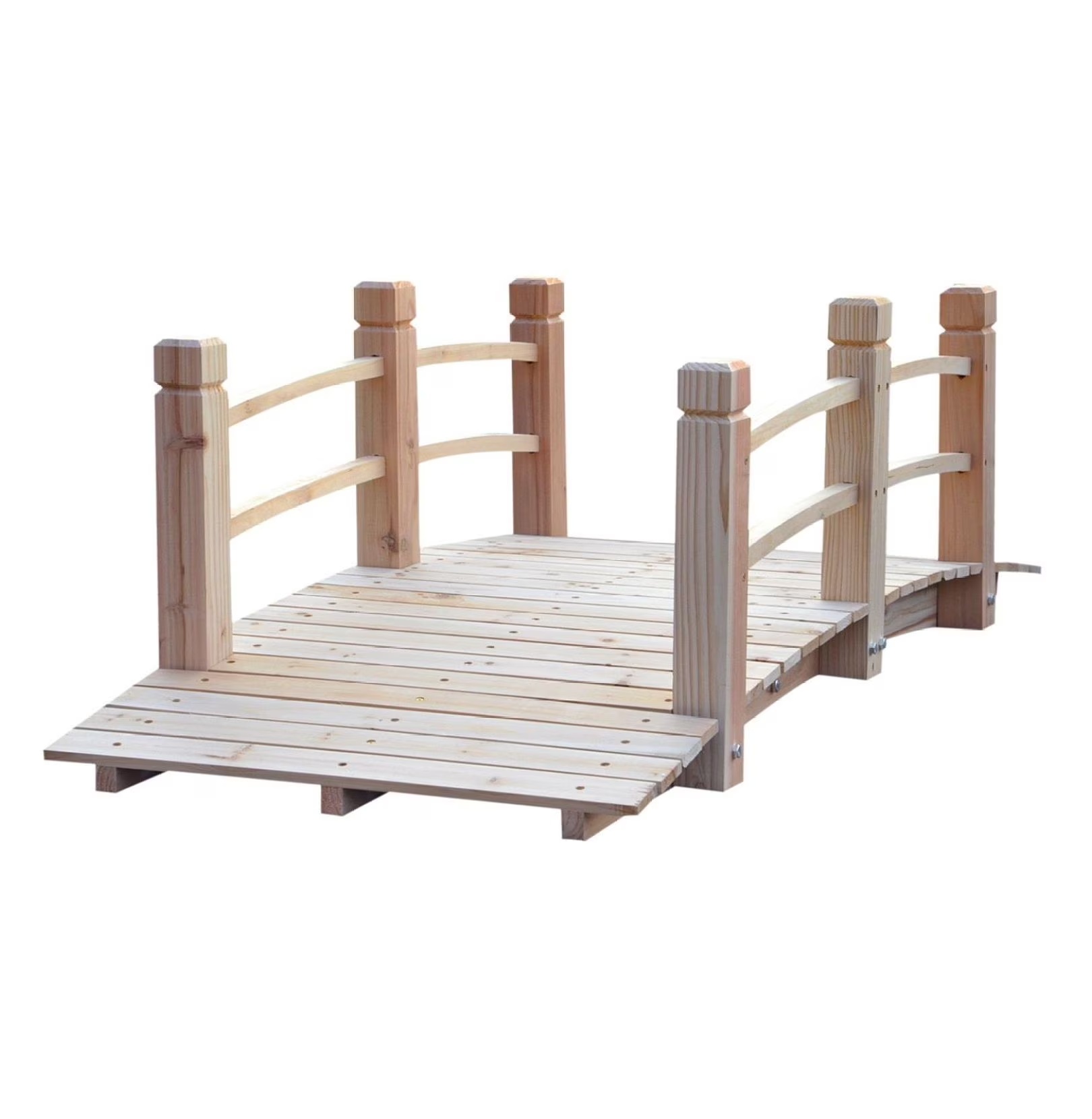 5ft Wooden Garden Bridge Arc Footbridge - Natural Wood with Railings for Backyard, Pond & Stream Decor