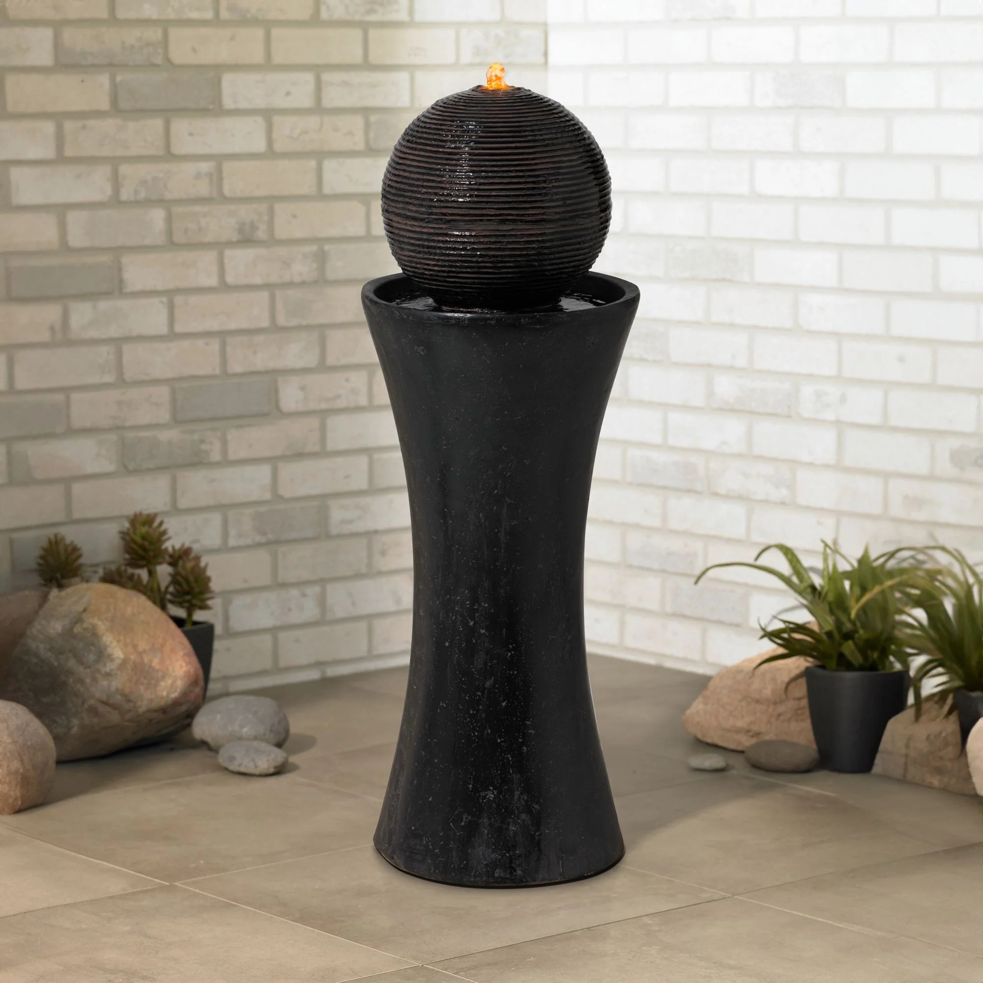 Dark Sphere 35 1/2" High Zen Modern Indoor Outdoor Decor Faux Stone Floor Fountain w/ Light LED Bubbler Pillar - Image 6