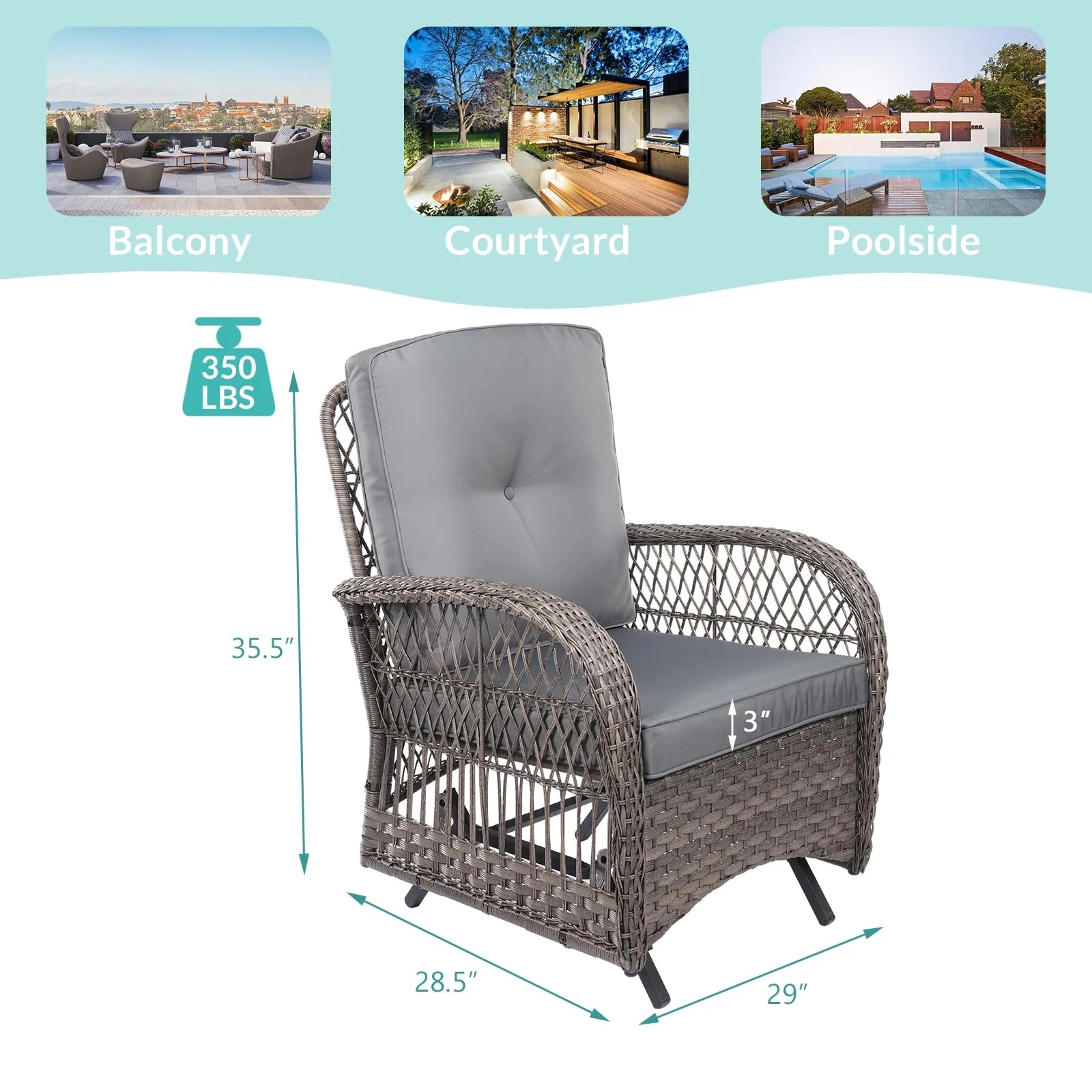 MEETWARM Patio Wicker Rocking Glider Set, All-Weather Outdoor Rattan Patio Rocking Chairs of 2, Patio Conversation Set with Thickened Cushions for Porch Garden & Backyard, Navy Blue - Image 18