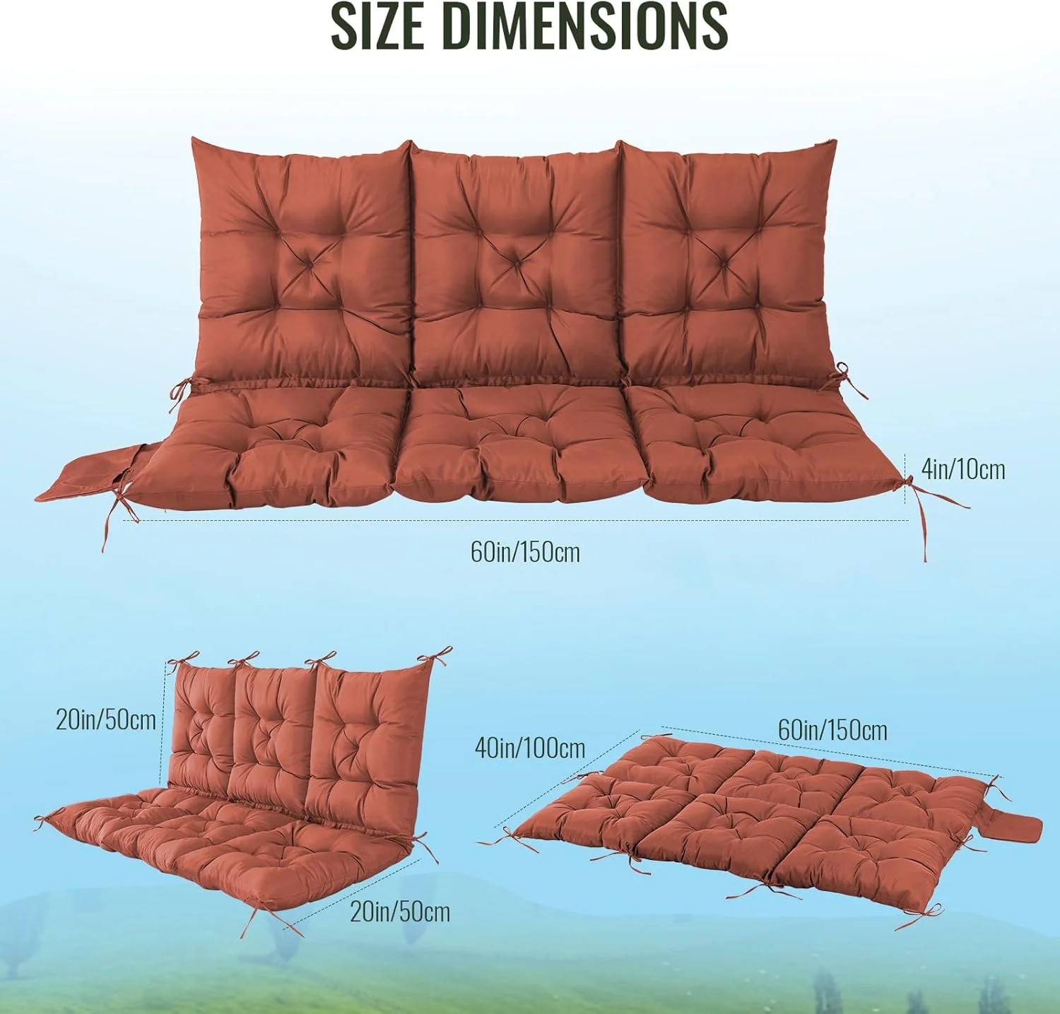 NACATIN 3 Seat Cushion for Outdoor Swing - 60x40 inches, 4" Thick Porch Swing Cushions with Ties and Storage Bag, Waterproof Bench Replacement Cushions for Patio, Outdoor, Backyard and Garden (Khaki) - Image 12